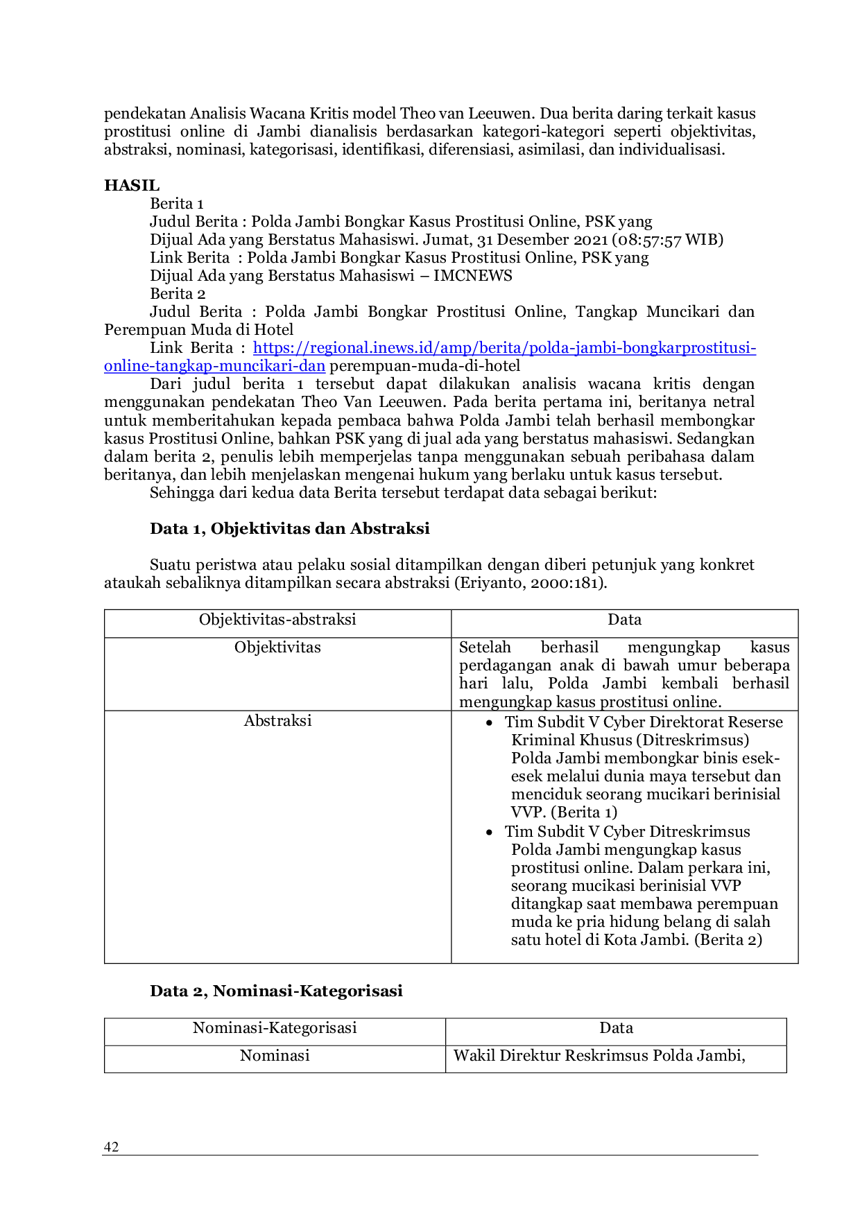 JURIS Analisis Wacana Kritis Pada Berita Menggunakan Theo Van Leeuwen Social Actors Approach Saa