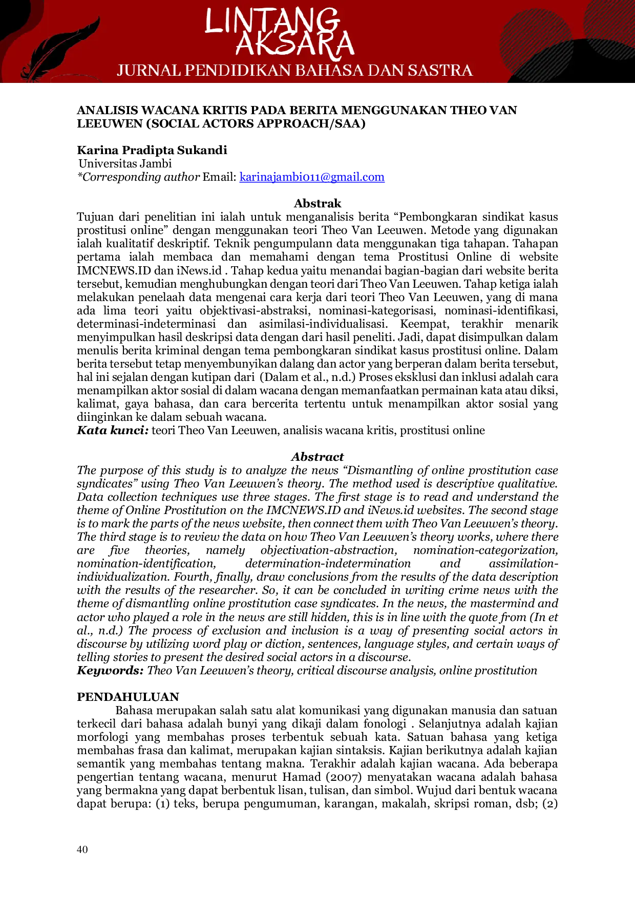 JURIS Analisis Wacana Kritis Pada Berita Menggunakan Theo Van Leeuwen Social Actors Approach Saa