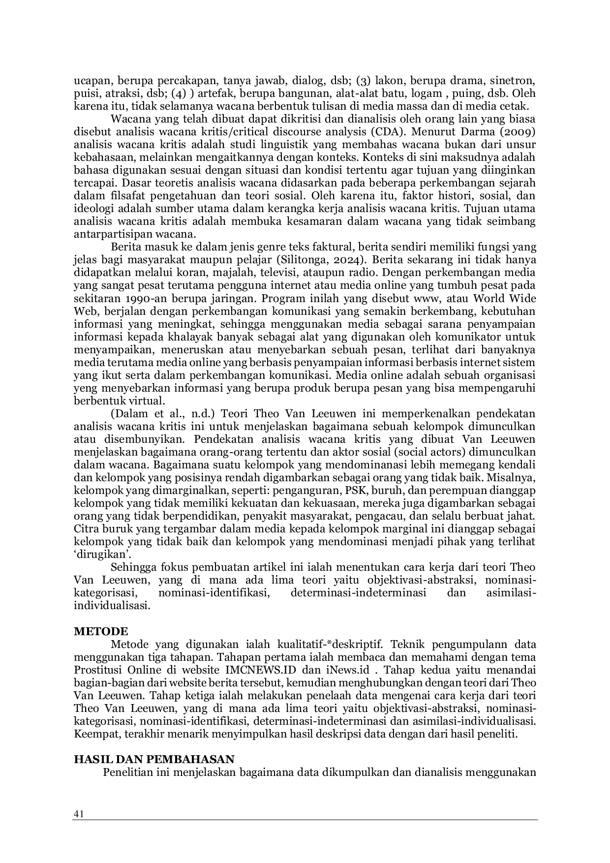 JURIS Analisis Wacana Kritis Pada Berita Menggunakan Theo Van Leeuwen Social Actors Approach Saa