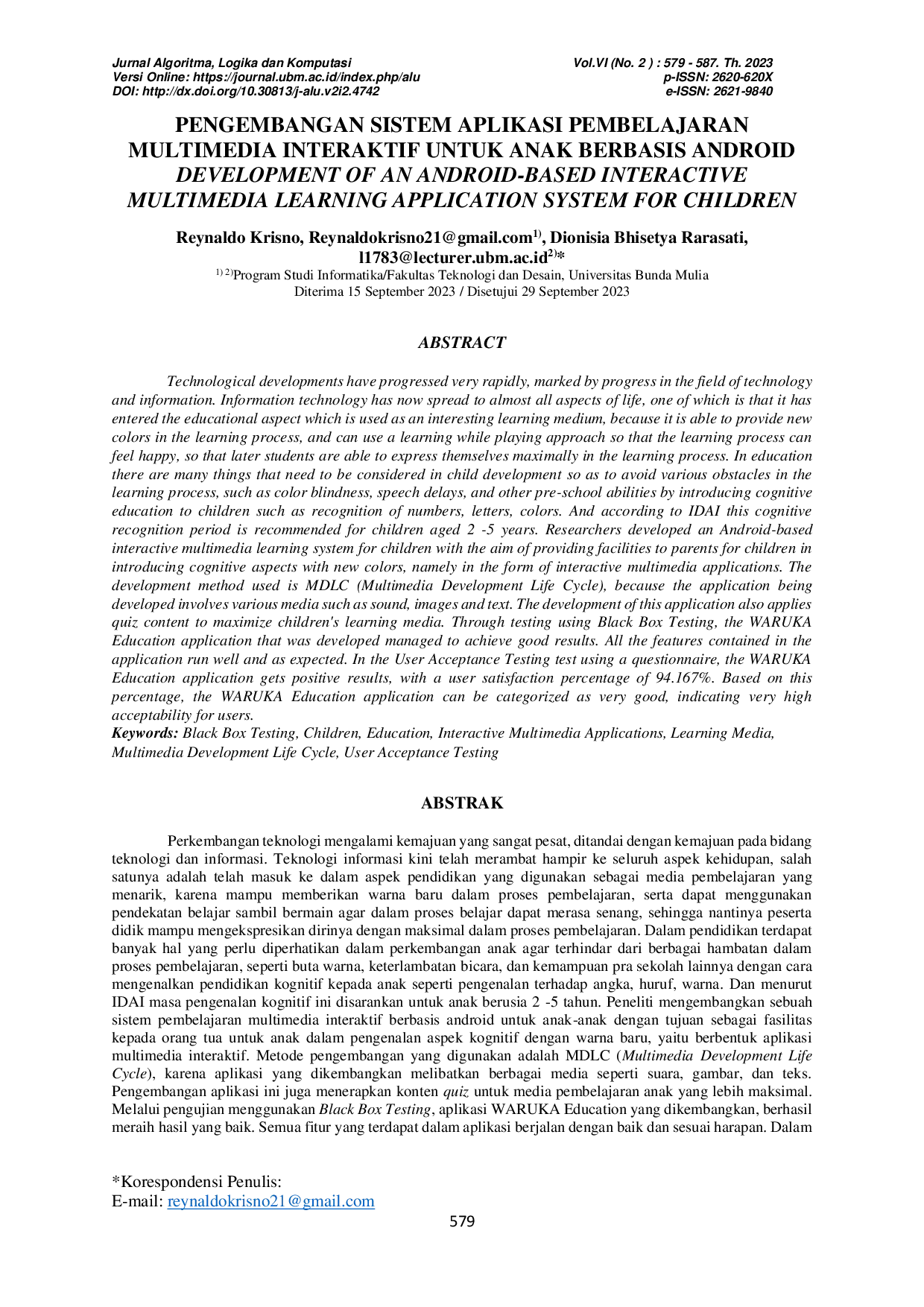 JURIS Pengembangan Sistem Aplikasi Pembelajaran Multimedia Interaktif Untuk Anak Berbasis Android