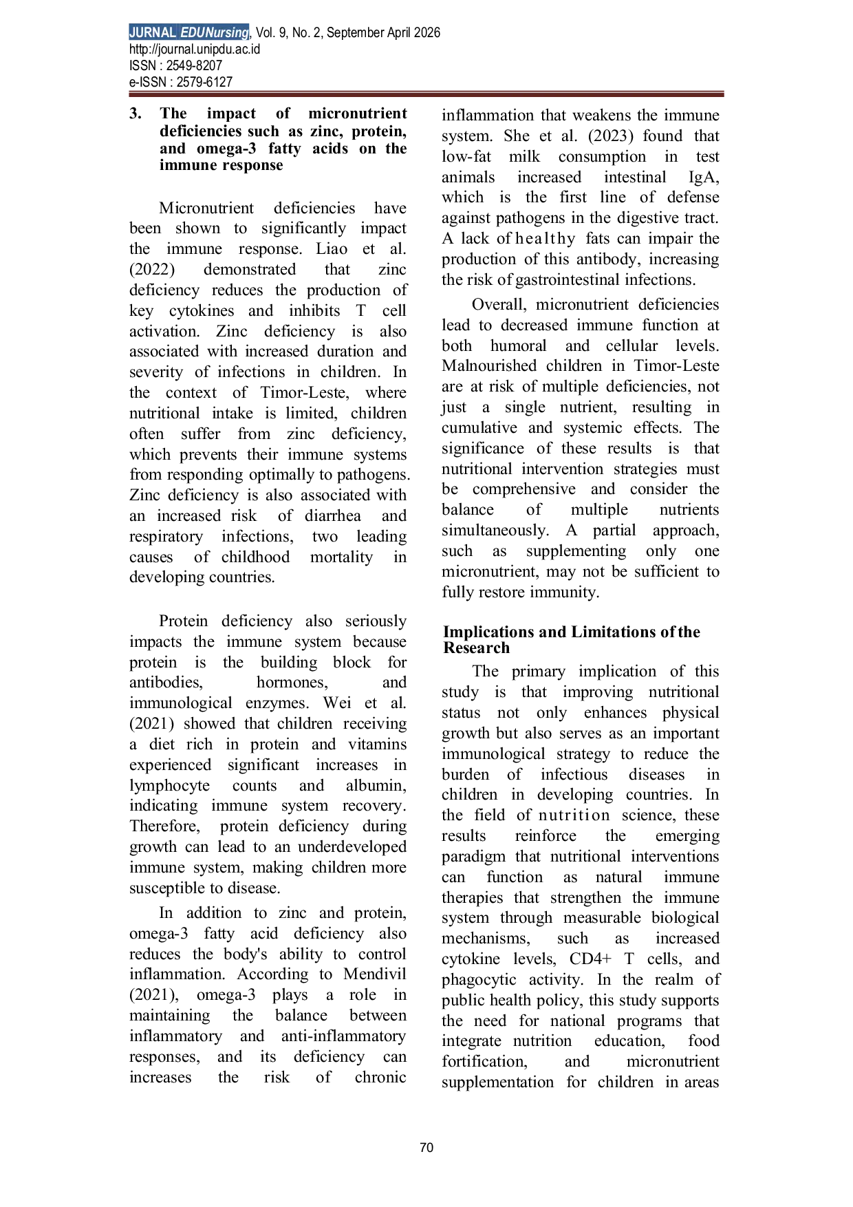JURIS The Effect of Nutrition on the Immune System of Children in Timor Leste A Systematic Review of Nutritional Status and Immune Response