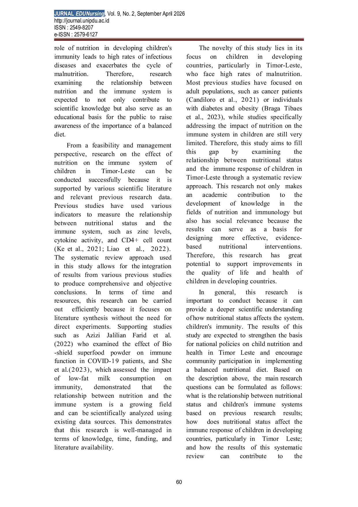 JURIS The Effect of Nutrition on the Immune System of Children in Timor Leste A Systematic Review of Nutritional Status and Immune Response