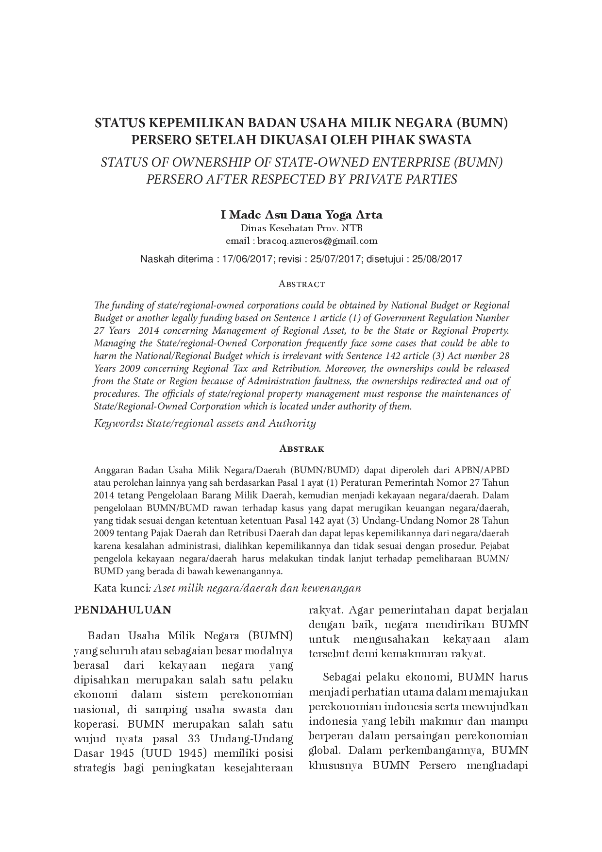 juris Status Kepemilikan Badan Usaha Milik Negara Bumn Persero Setelah Dikuasai Oleh Pihak Swasta