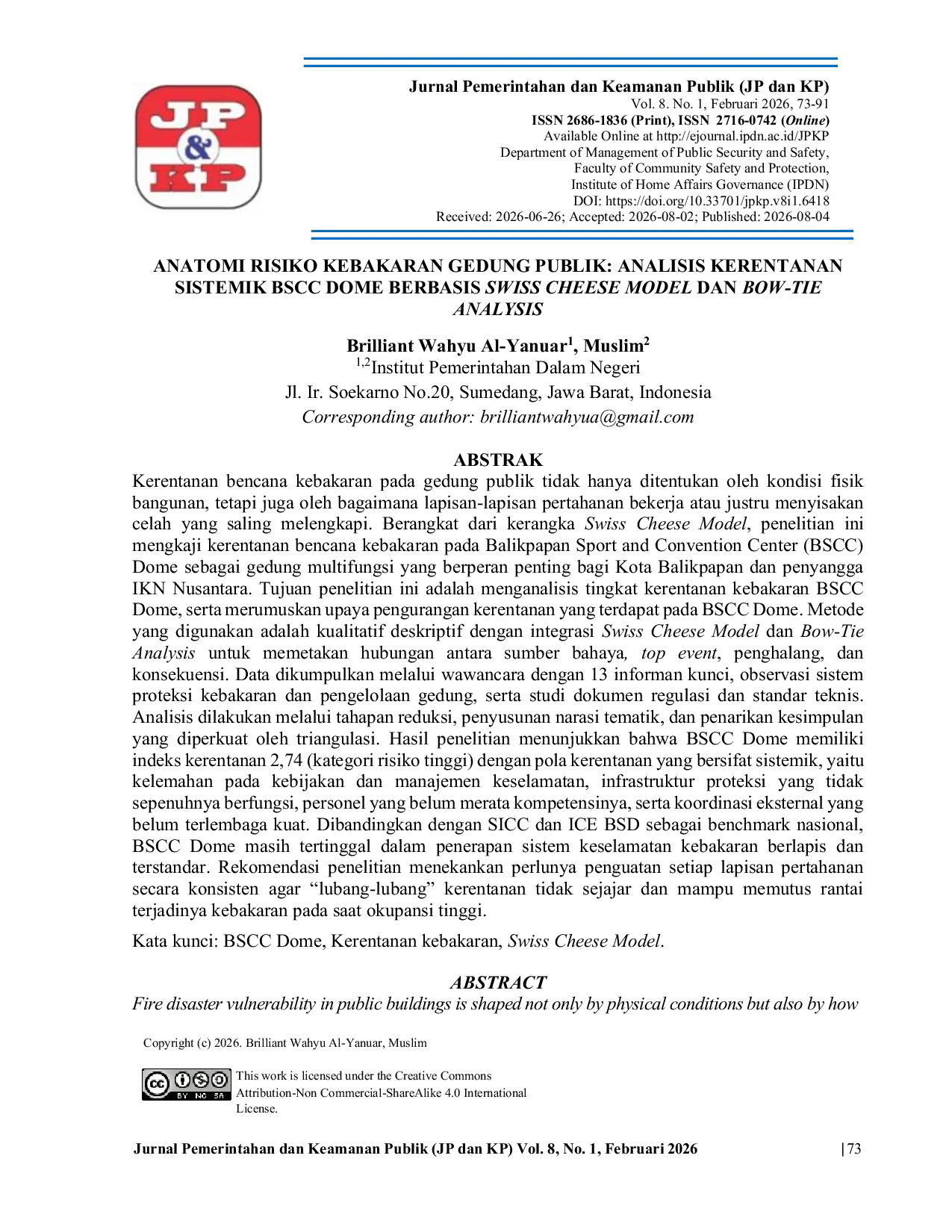 JURIS Anatomy of Fire Risk in Public Buildings Systemic Vulnerability Analysis of BSCC Dome Based on Swiss Cheese Model and Bow Tie Analysis