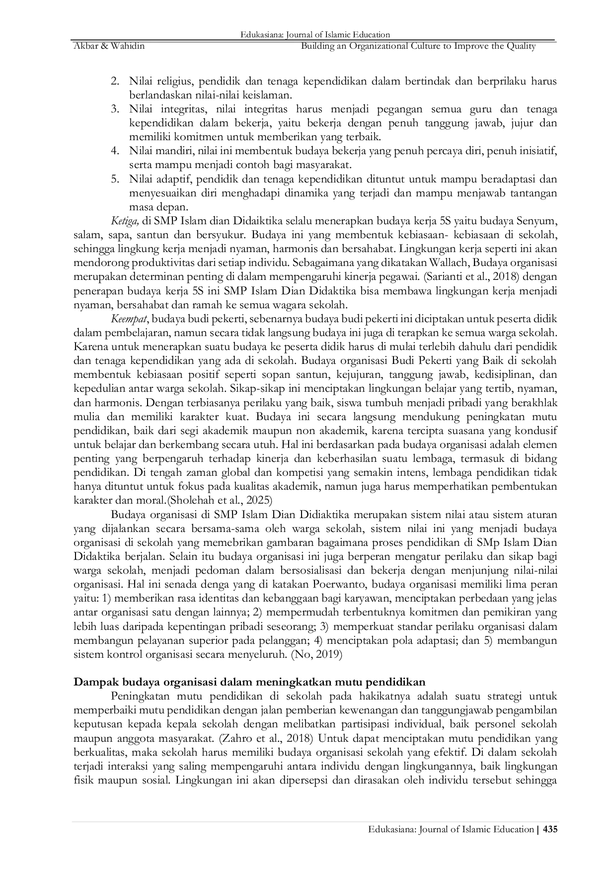 JURIS Building an Organizational Culture to Improve the Quality of Education at Dian Didaktika Islamic Middle School Depok
