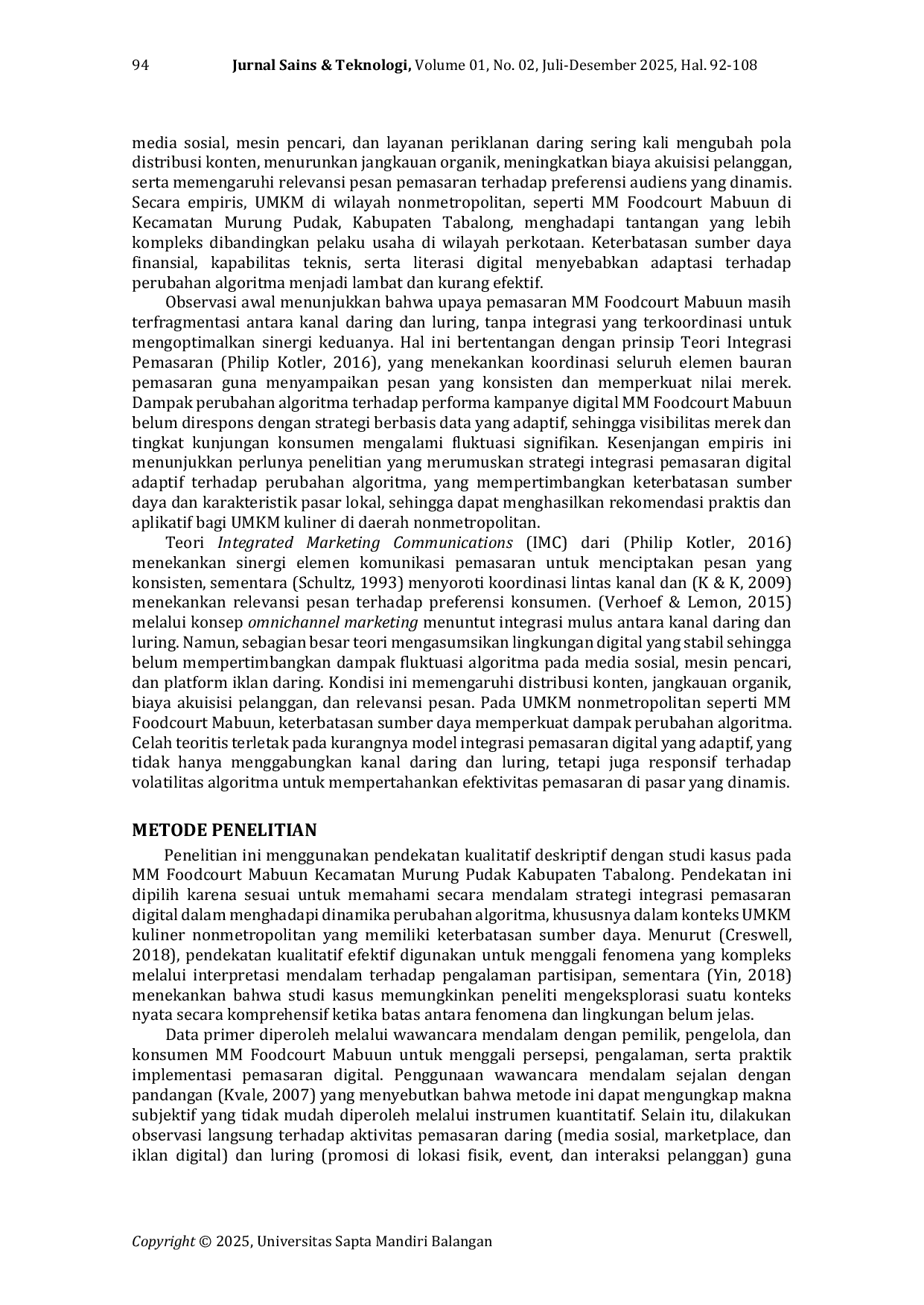 JURIS Strategi Integrasi Pemasaran Digital di Era Perubahan Algoritma Pendekatan Teori Integrasi Pemasaran pada MM Foodcourt Mabuun Kecamatan Murung Pudak Kabupaten Tabalong