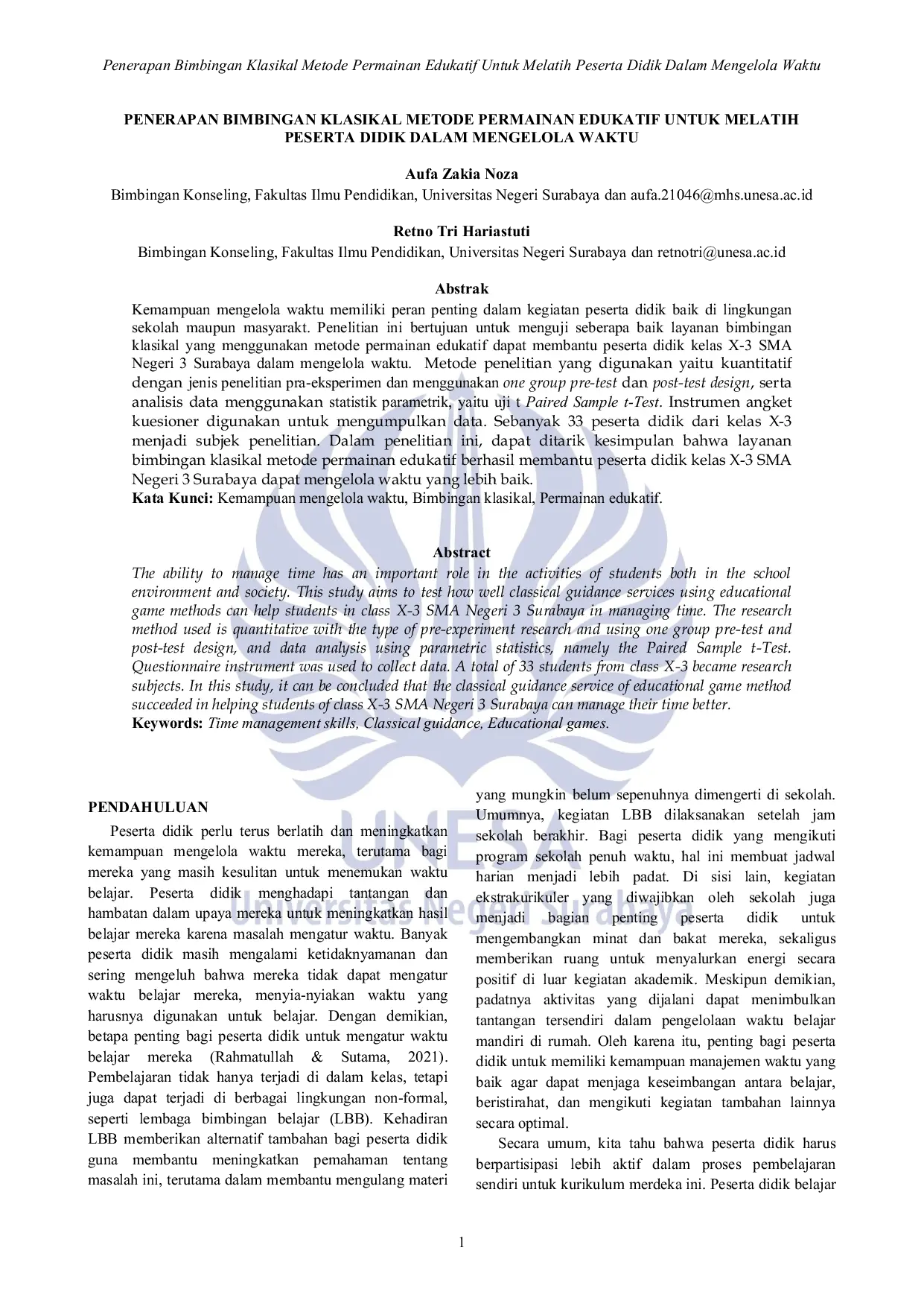 JURIS Penerapan Bimbingan Klasikal Metode Permainan Edukatif Untuk Melatih Peserta Didik Dalam Mengelola Waktu