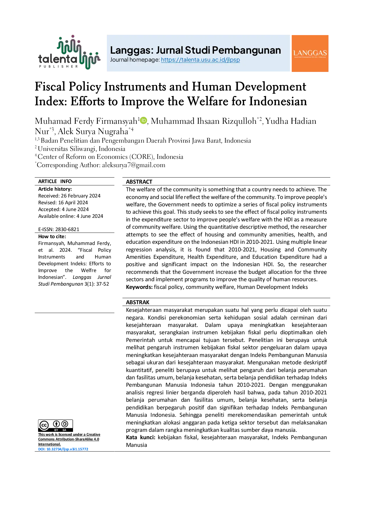 JURIS Fiscal Policy Instruments and Human Development Index Efforts to Improve the Welfare for Indonesian