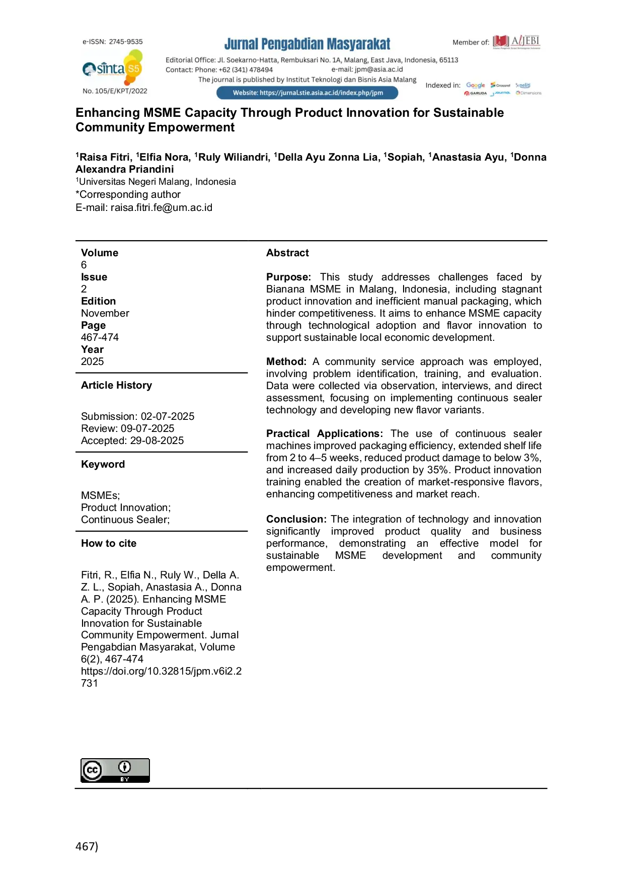 JURIS Enhancing MSME Capacity Through Product Innovation for Sustainable Community Empowerment