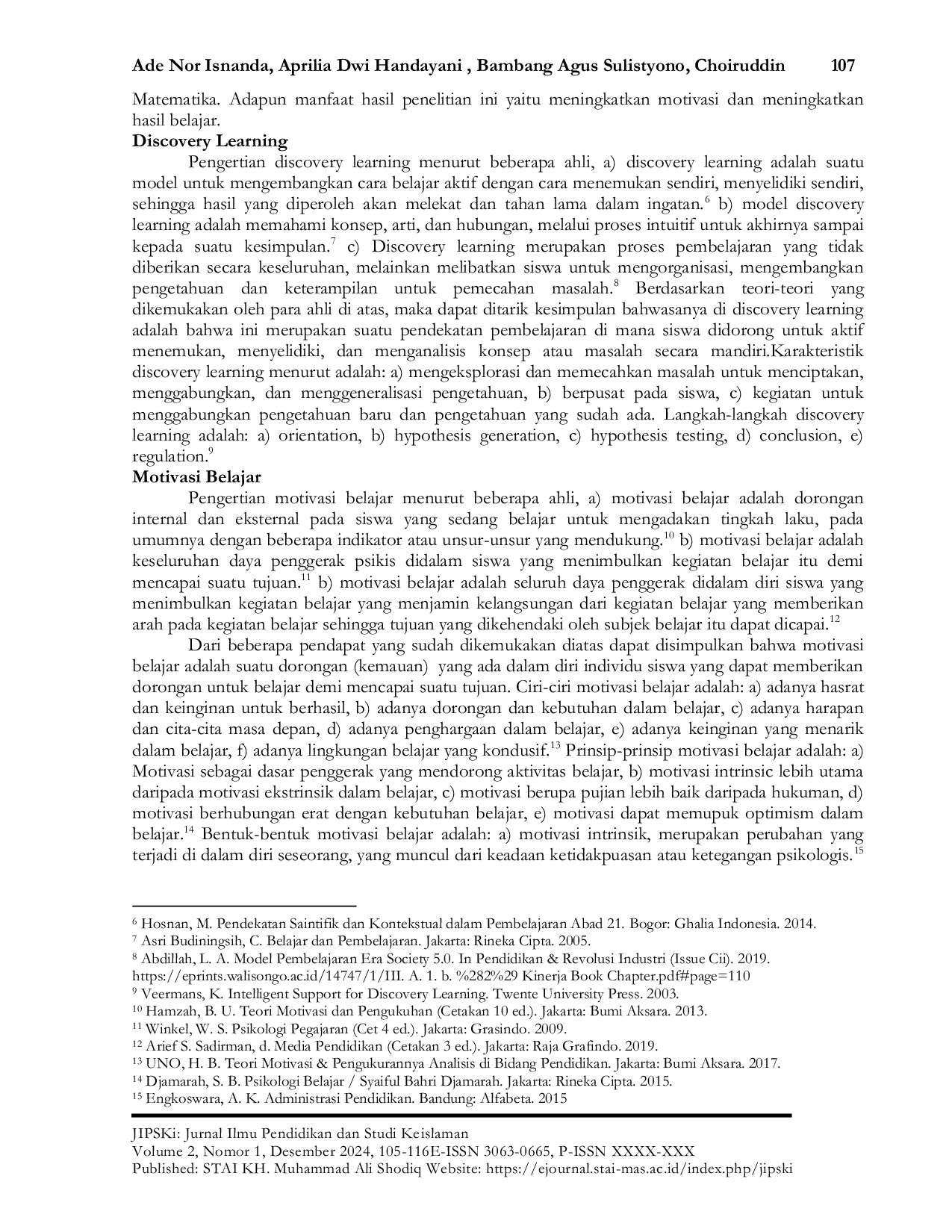 JURIS Penerapan Model Pembelajaran Discovery Learning Untuk Meningkatkan Hasil Belajar Dan Motivasi Siswa Mata Pelajaran Matematika