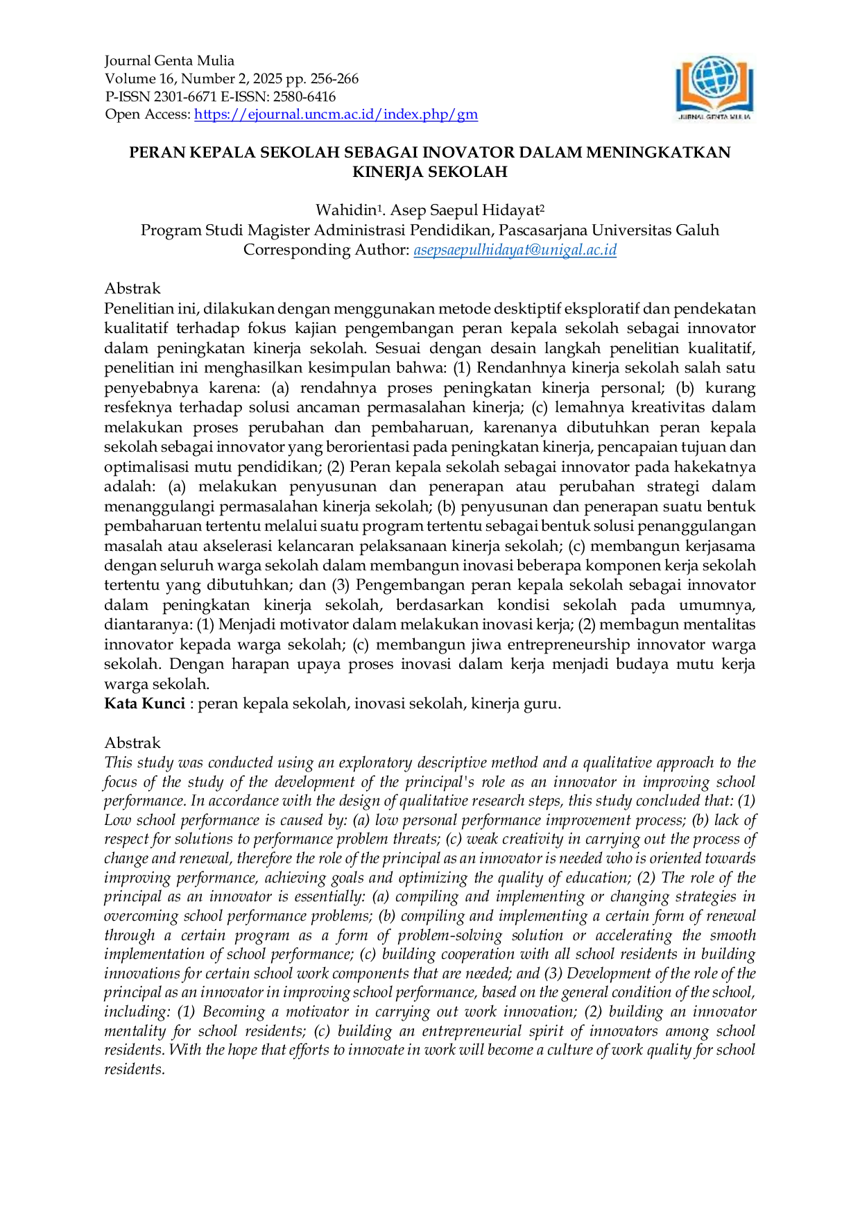 JURIS Peran Kepala Sekolah Sebagai Inovator Dalam Meningkatkan Kinerja Sekolah