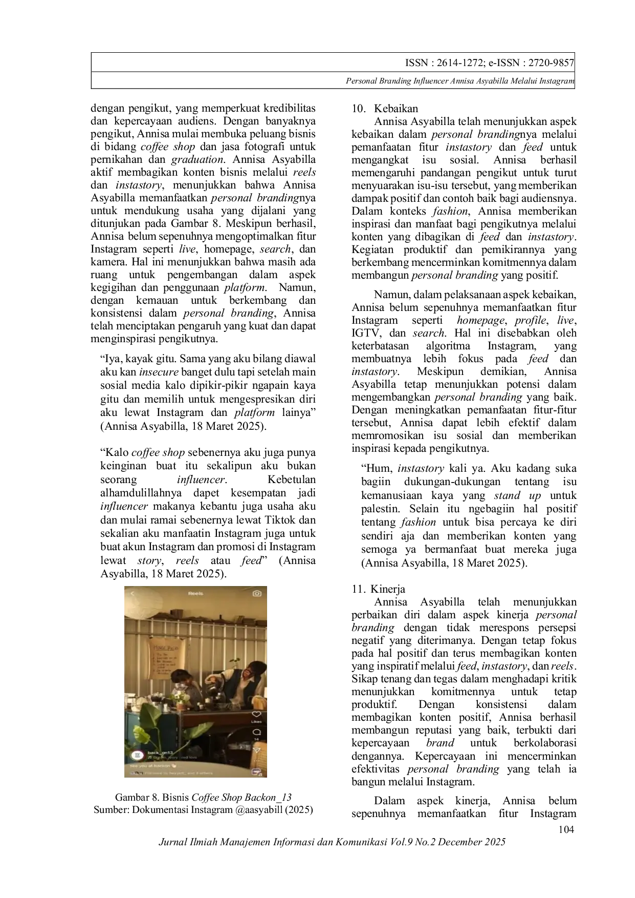 JURIS Personal Branding Influencer Annisa Asyabilla Melalui Instagram