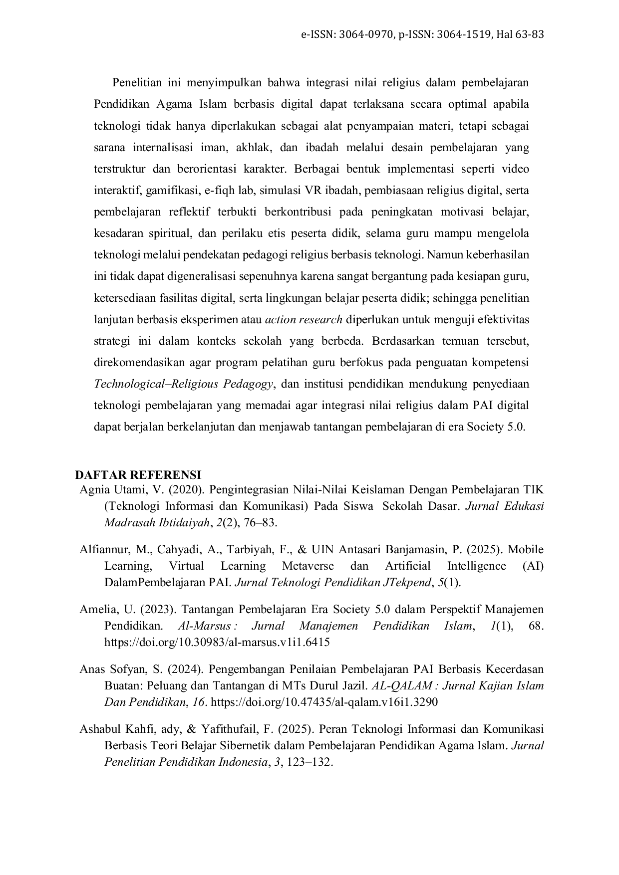 JURIS Integrasi Nilai Religius dalam Desain Pembelajaran PAI Berbasis Teknologi Digital pada Era Society 5 0