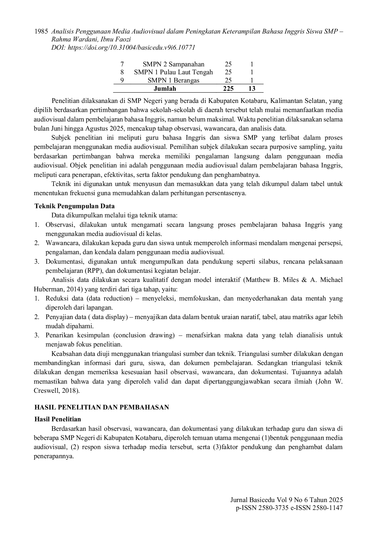 JURIS Analisis Penggunaan Media Audiovisual dalam Peningkatan Keterampilan Bahasa Inggris Siswa SMP