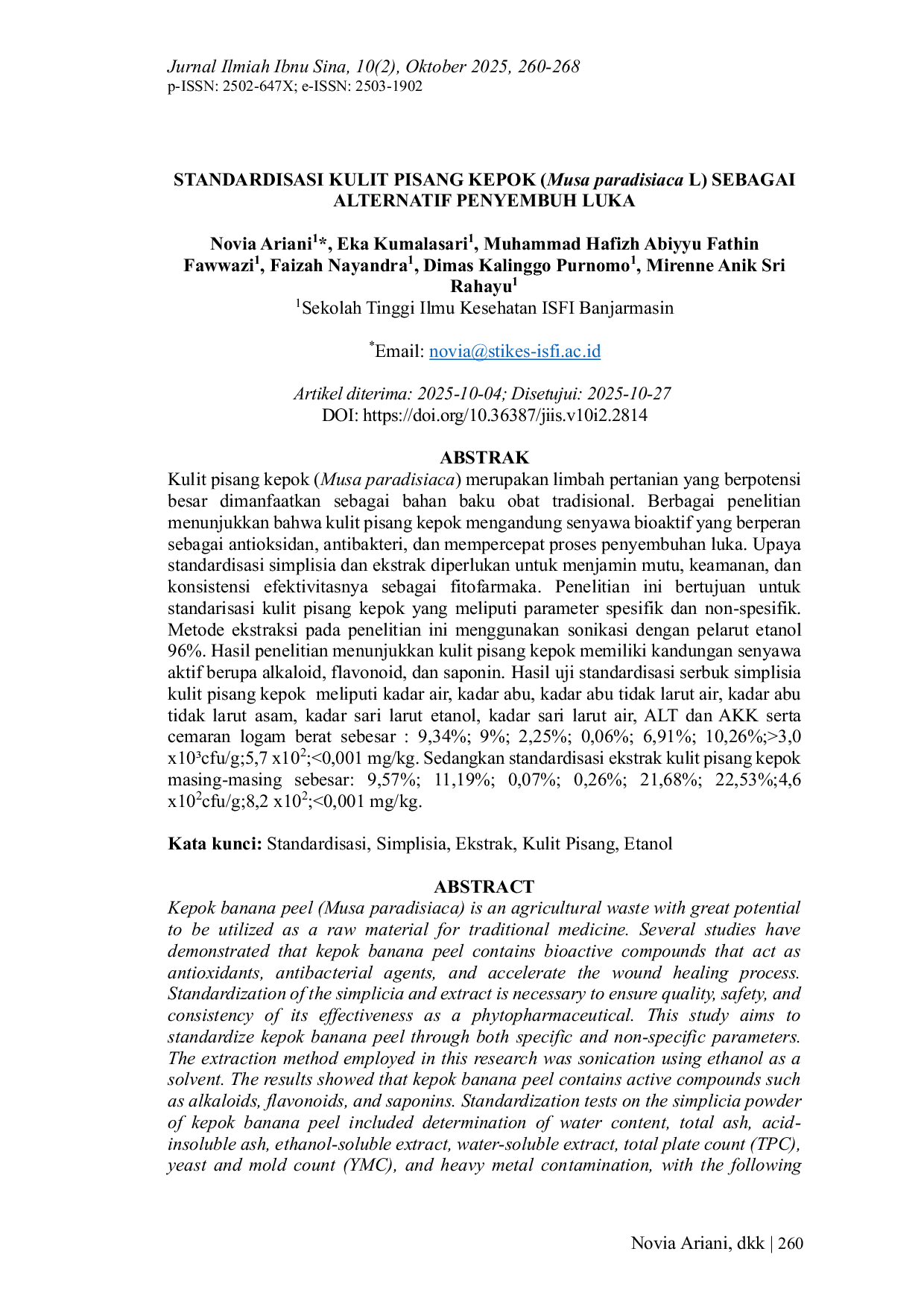 JURIS STANDARDISASI KULIT PISANG KEPOK Musa paradisiaca L SEBAGAI ALTERNATIF PENYEMBUH LUKA