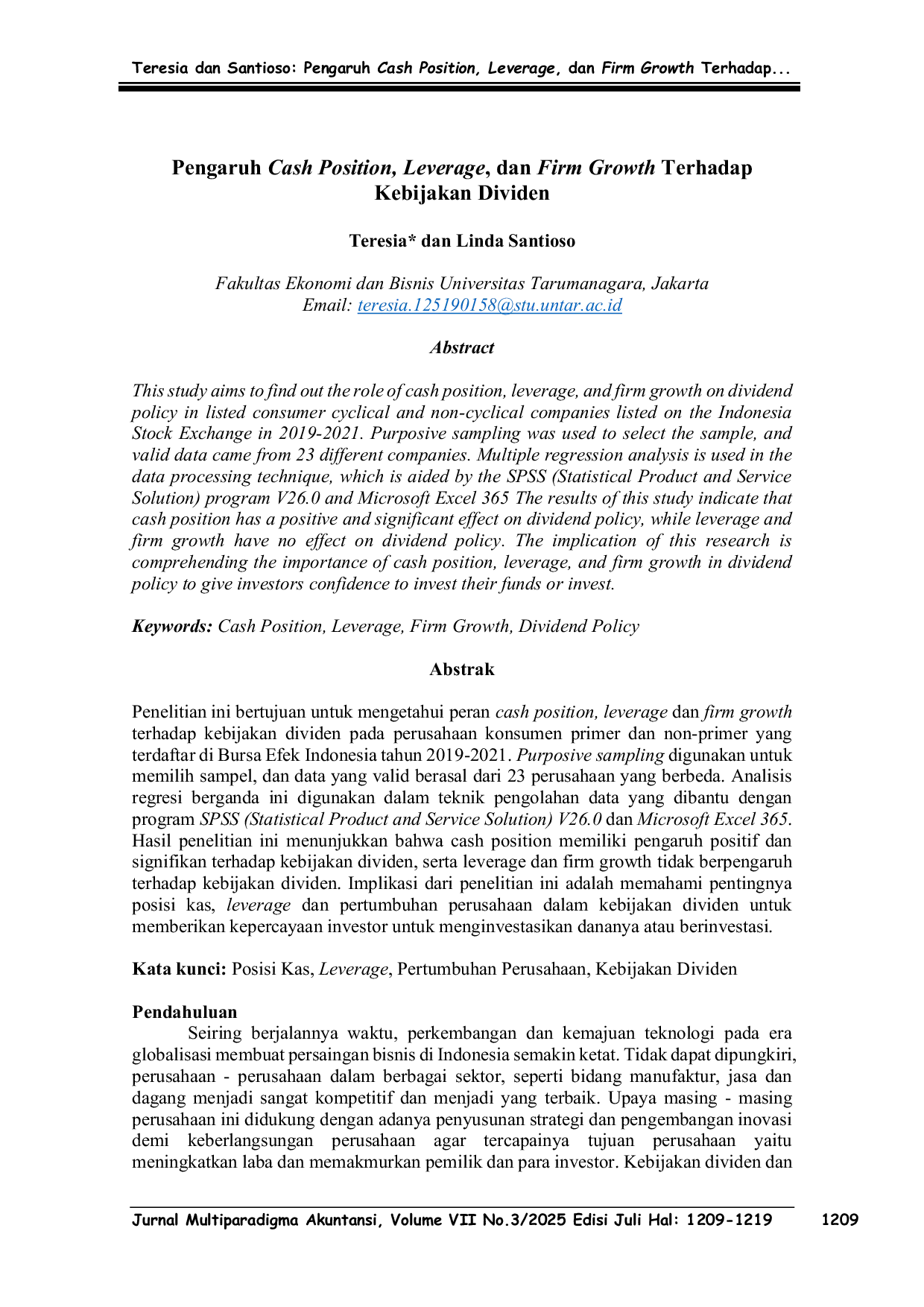 JURIS Pengaruh Cash Position Leverage dan Firm Growth Terhadap Kebijakan Dividen