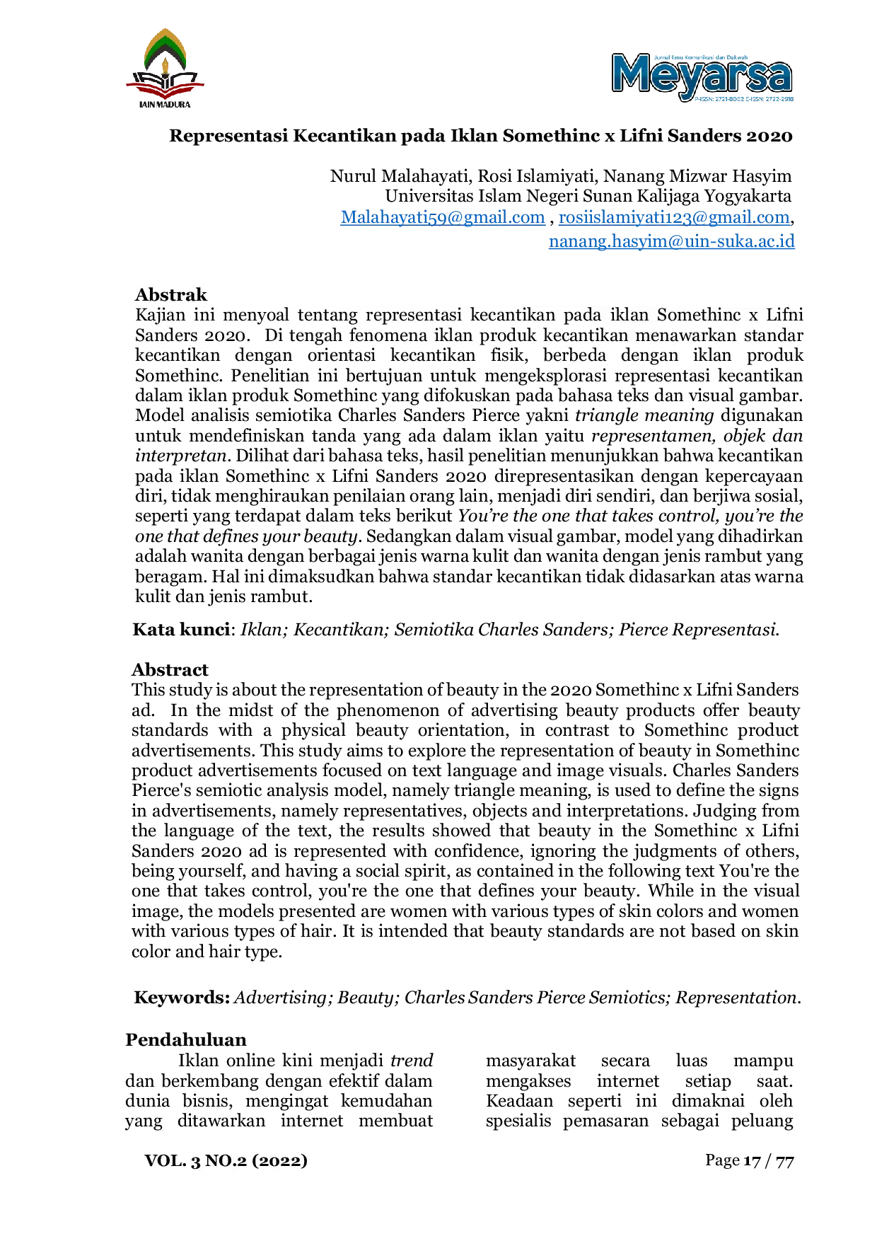 JURIS Representasi Kecantikan pada Iklan Somethinc x Lifni Sanders 2020