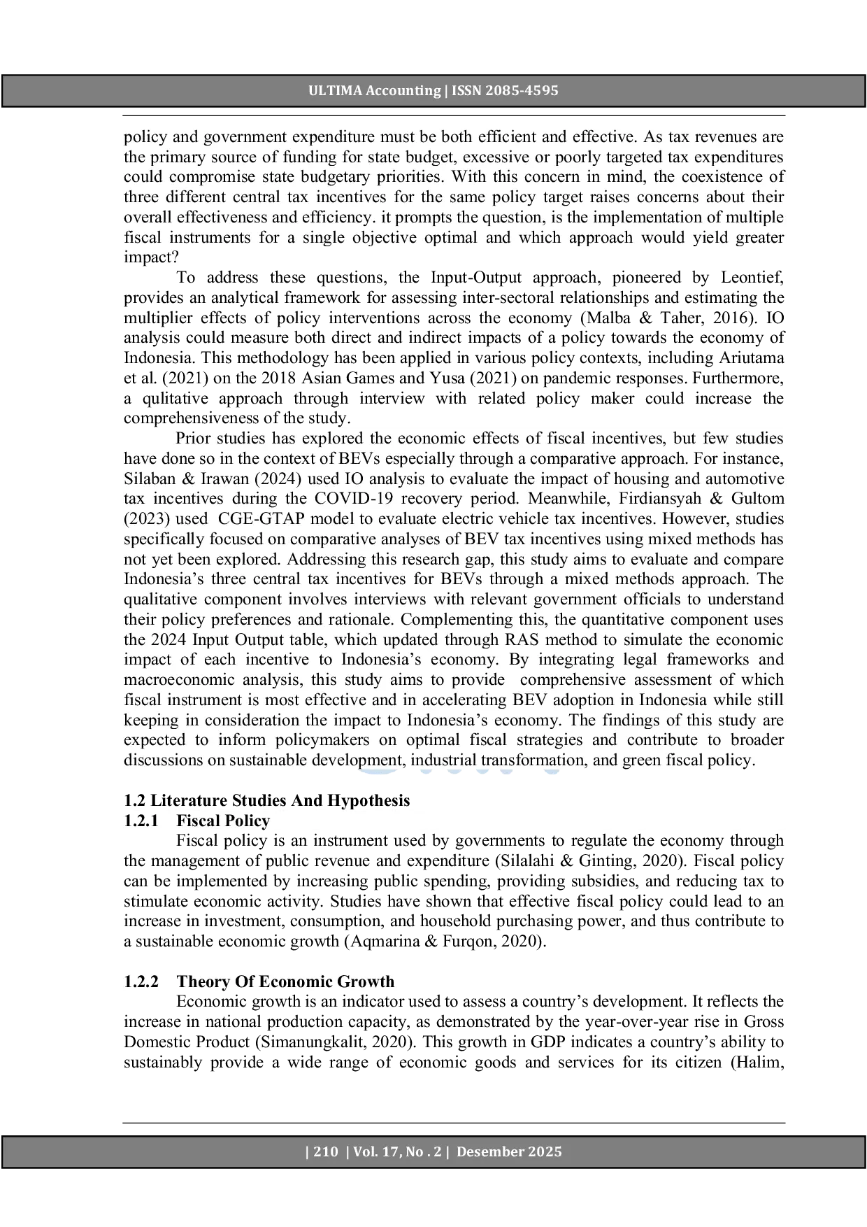 JURIS Comparative Analysis of Tax Incentives for Electric Vehicle and Economic Impact Estimation Input Output Analysis