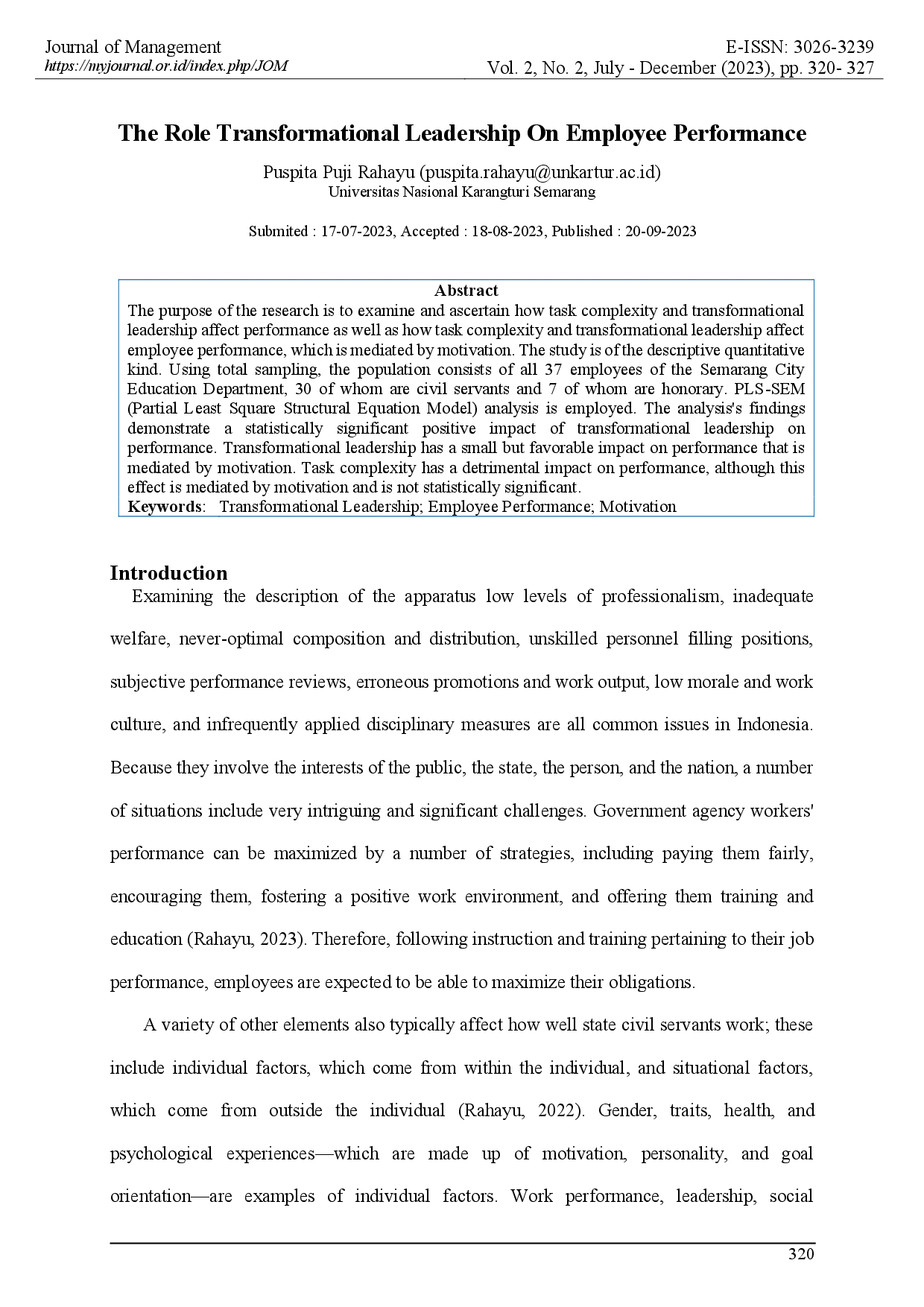 juris The Role Transformational Leadership On Employee Performance