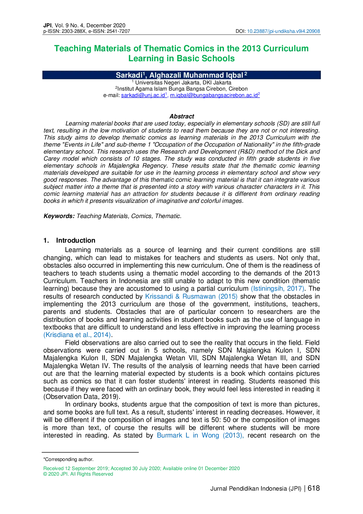 juris Teaching Materials of Thematic Comics in the 2013 Curriculum Learning in Basic Schools