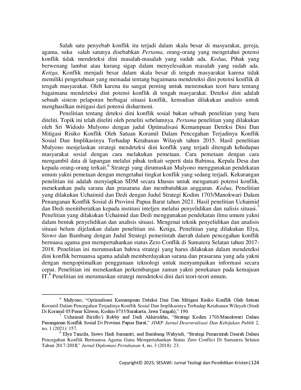 juris Kajian Biblika Tentang Model Deteksi Dini Potensi Konflik Sosial Di Tengah Masyarakat
