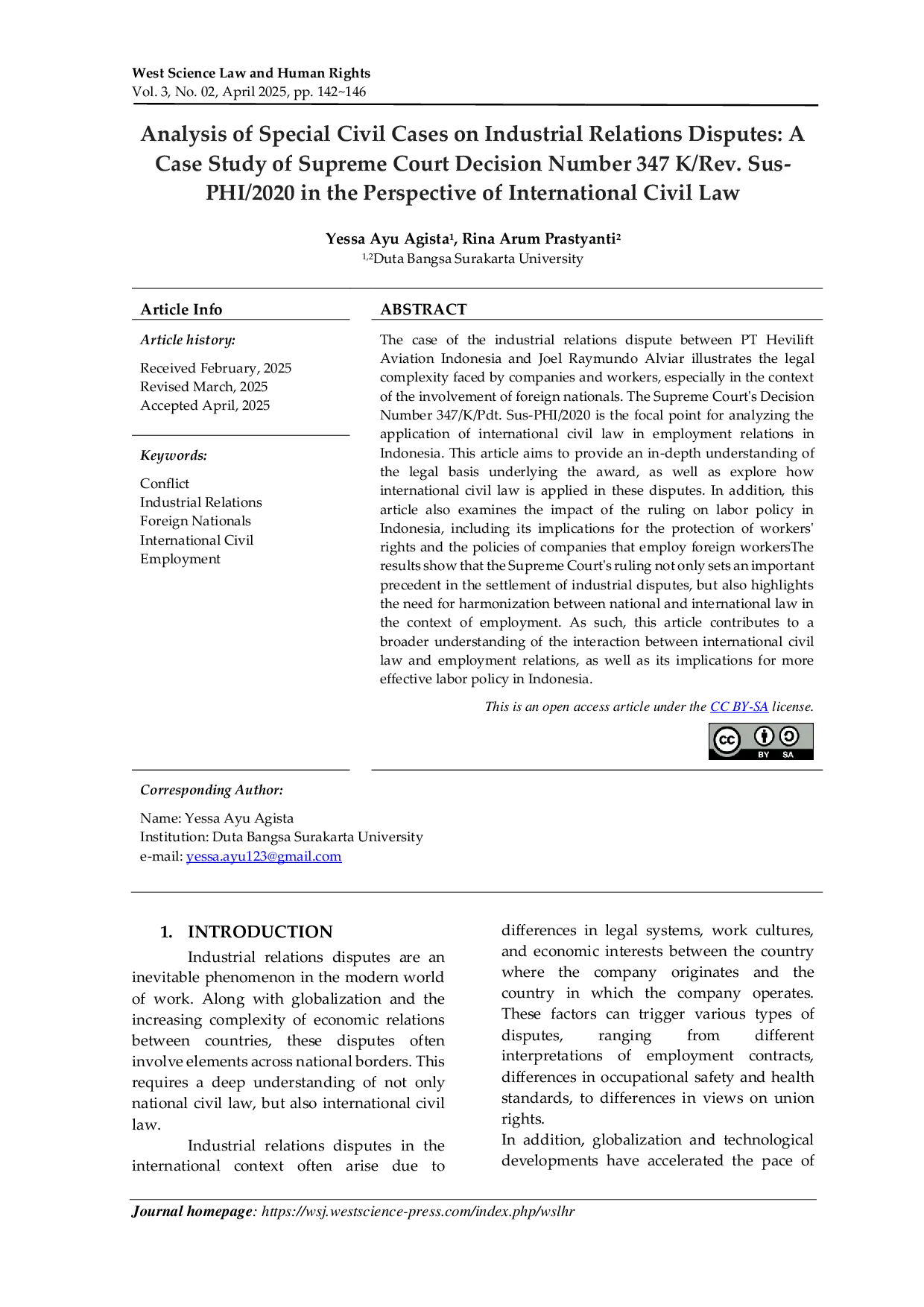 JURIS Analysis of Special Civil Cases on Industrial Relations Disputes A Case Study of Supreme Court Decision Number 347 K Rev Sus PHI 2020 in the Perspective of International Civil Law Industrial Relati