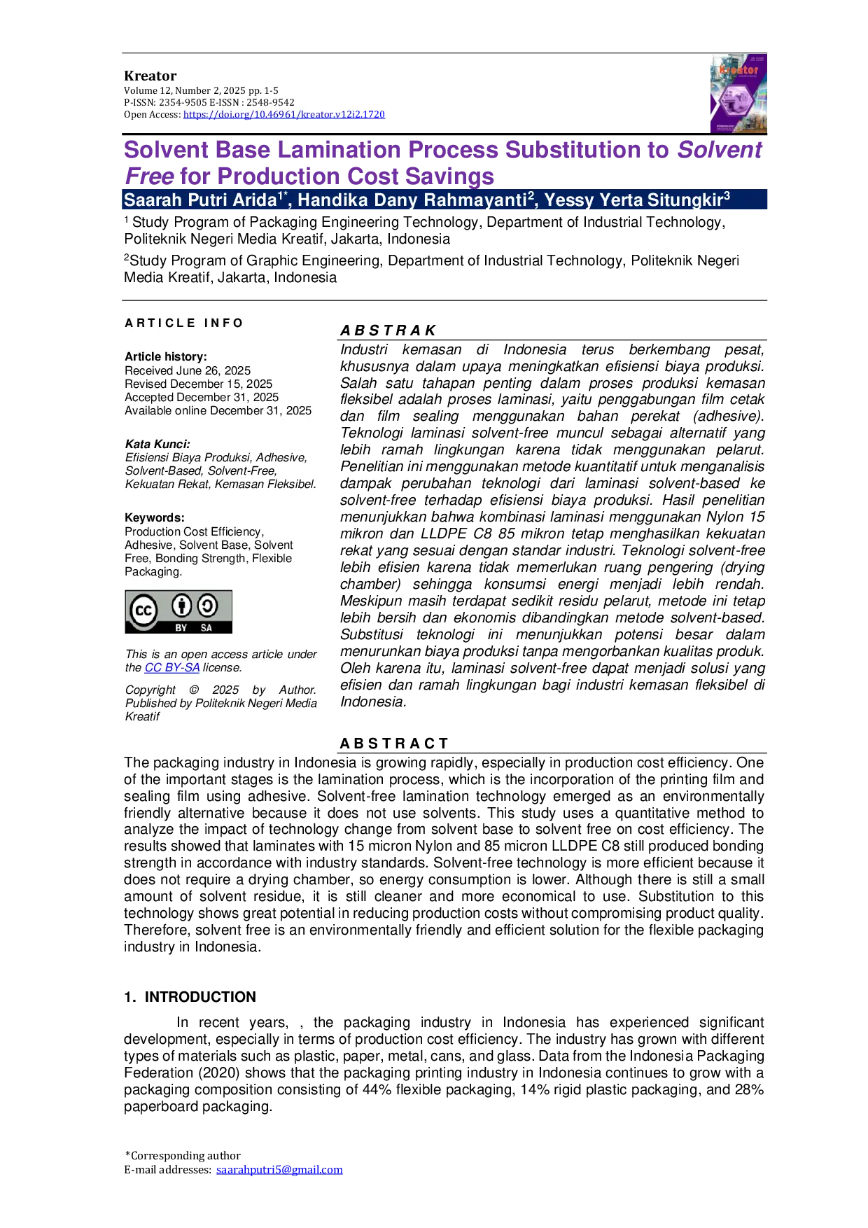 JURIS Solvent Base Lamination Process Substitution to Solvent Free for Production Cost Savings
