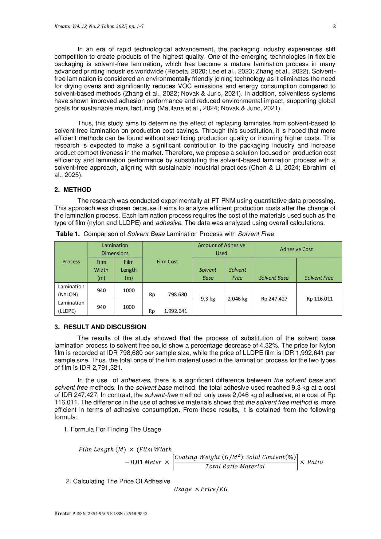 JURIS Solvent Base Lamination Process Substitution to Solvent Free for Production Cost Savings