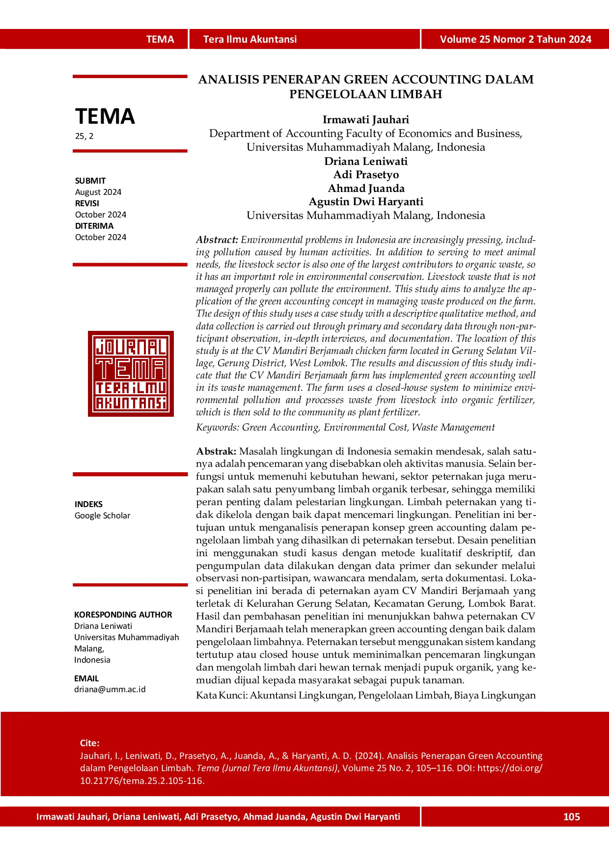 JURIS Analisis Penerapan Green Accounting dalam Pengelolaan Limbah