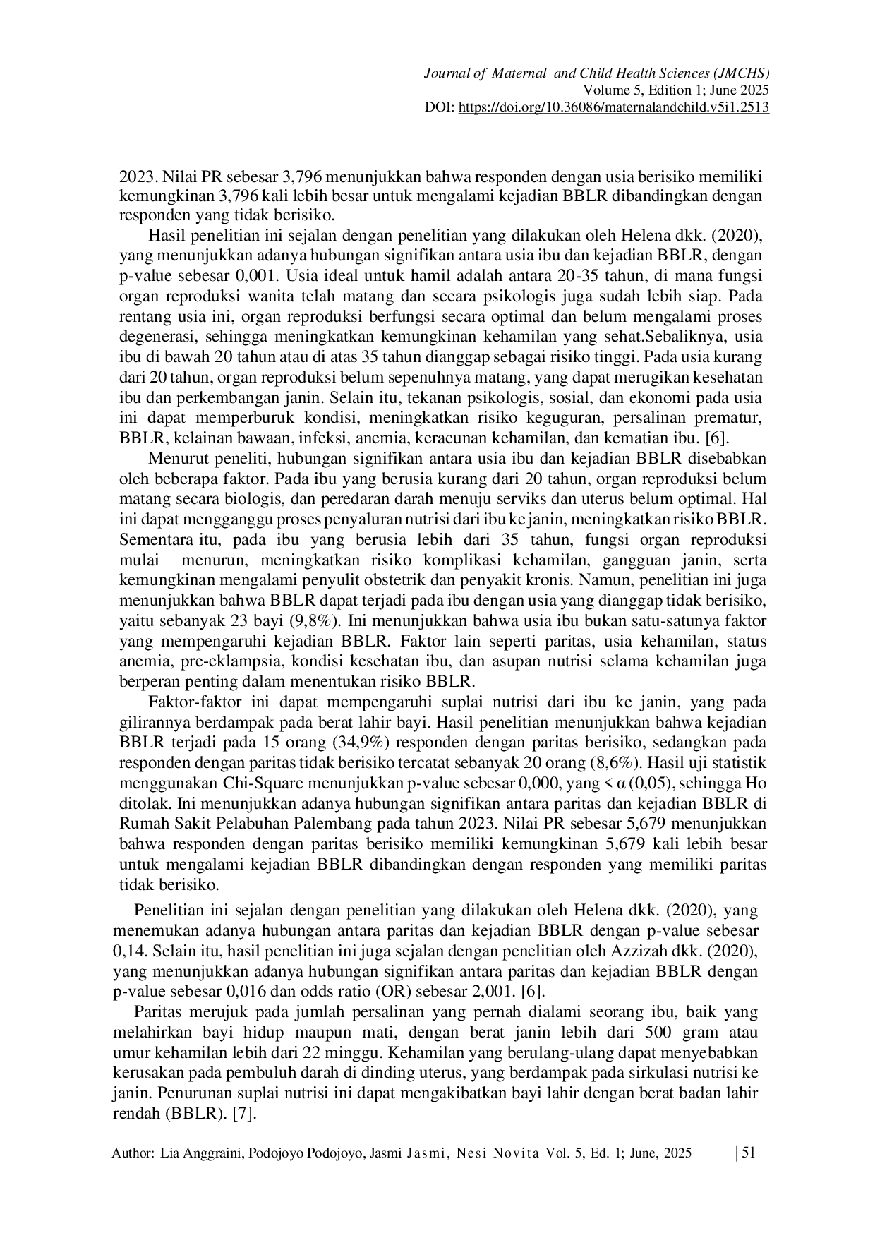 JURIS Faktor faktor Terkait dengan Kejadian Berat Badan Lahir Rendah di Rumah Sakit Pelabuhan Palembang Tahun 2023