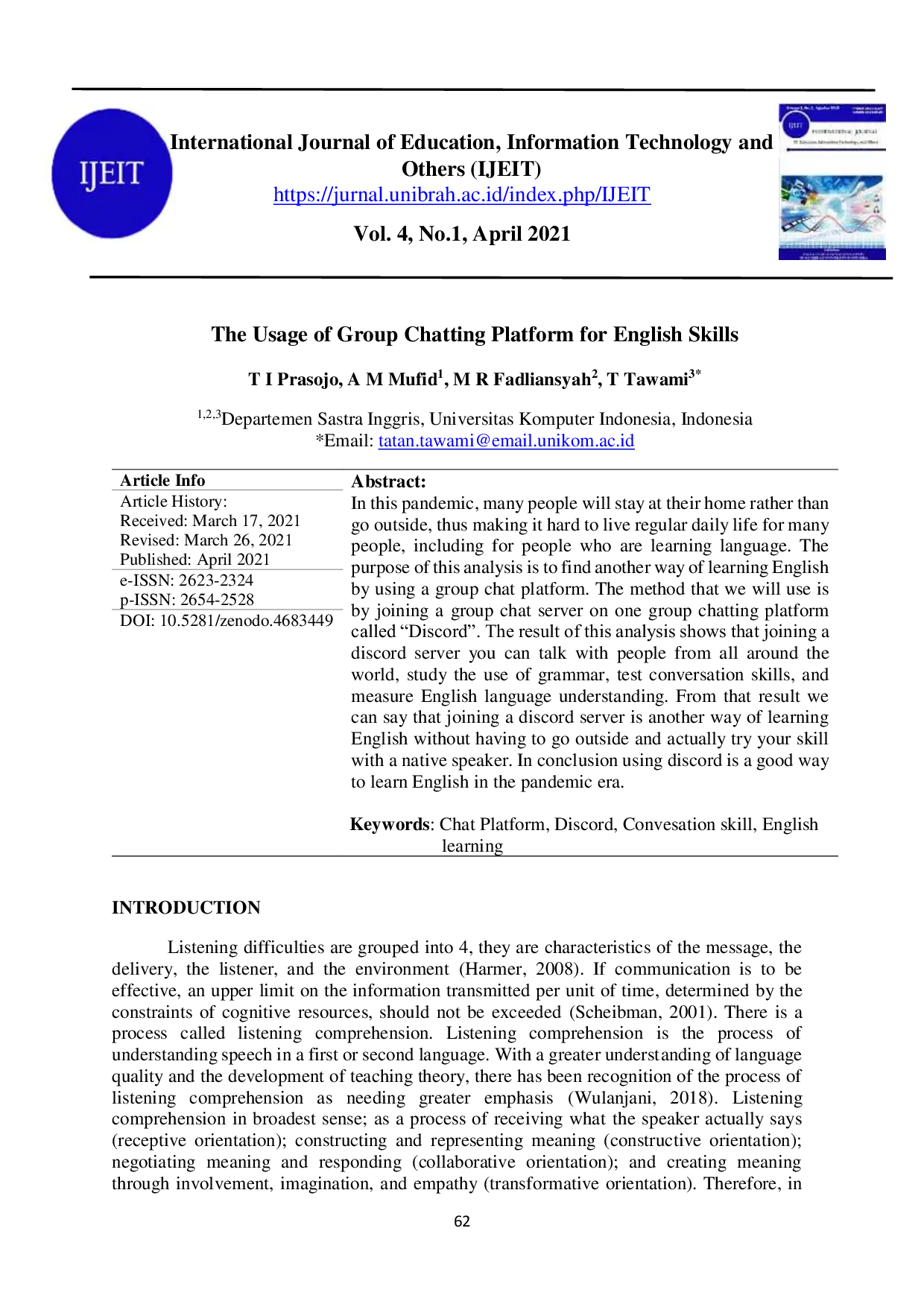 JURIS The Usage of Group Chatting Platform for English Skills