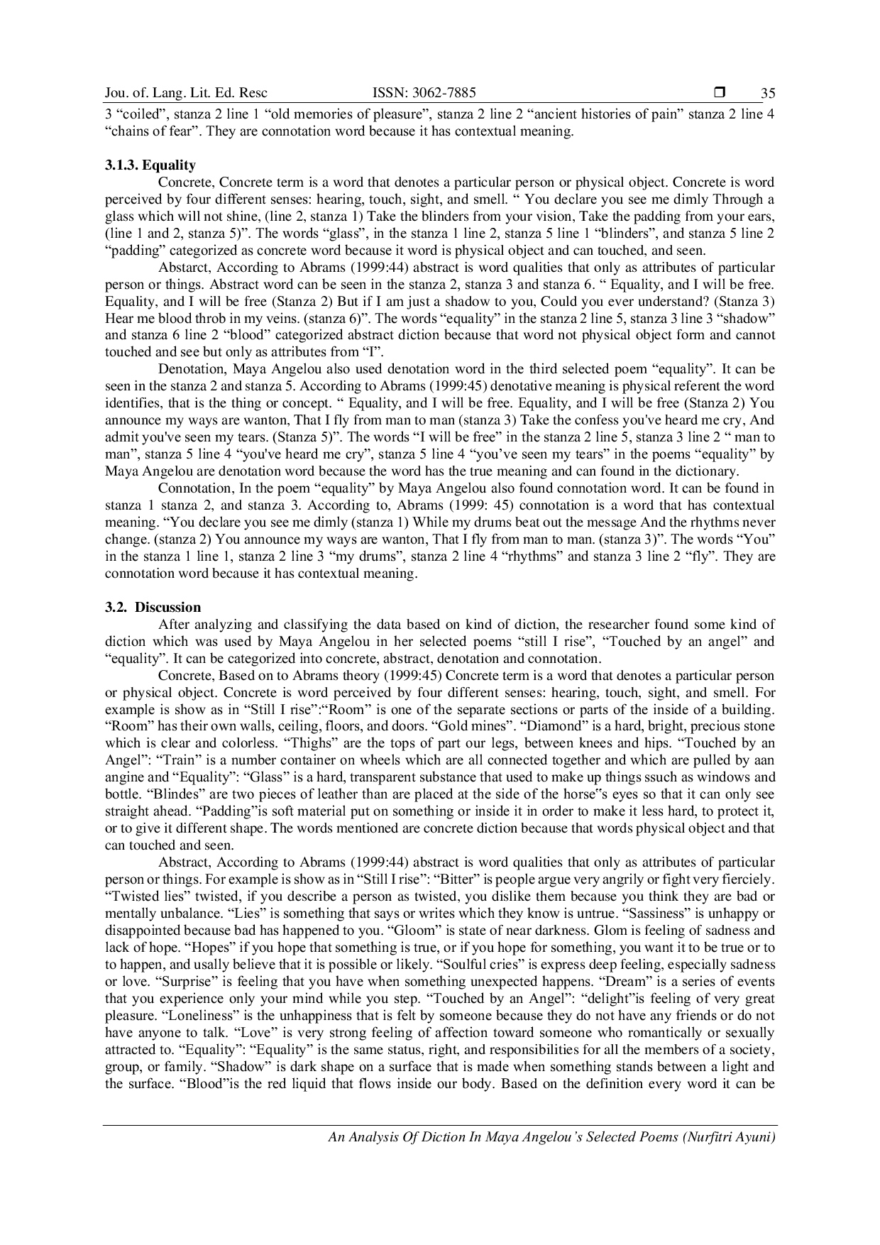 JURIS An Analysis of Diction in Maya Angelou s Selected Poems