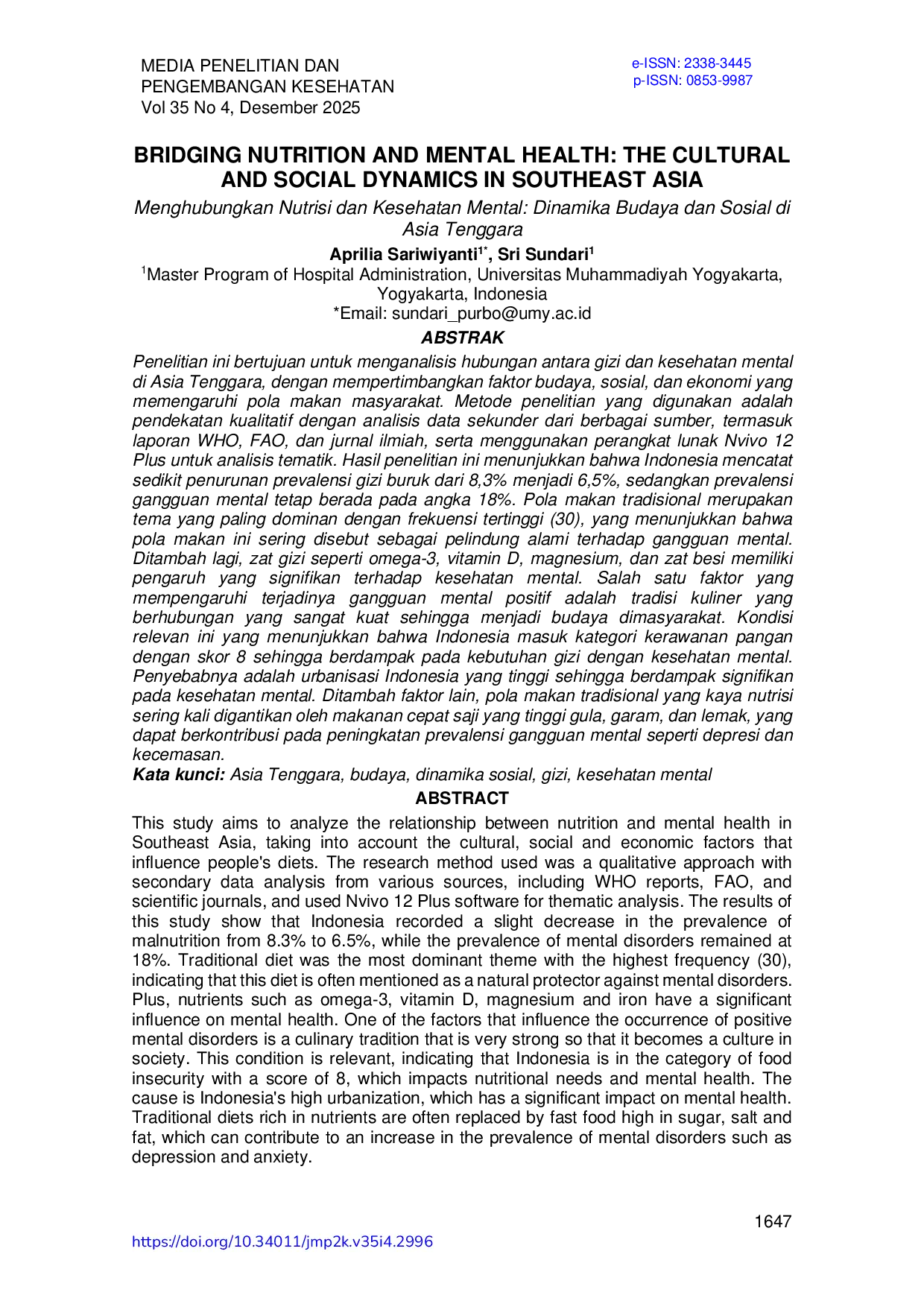 JURIS Bringing Nutrition and Mental Health The Cultural and Social Dynamics in Southeast Asia
