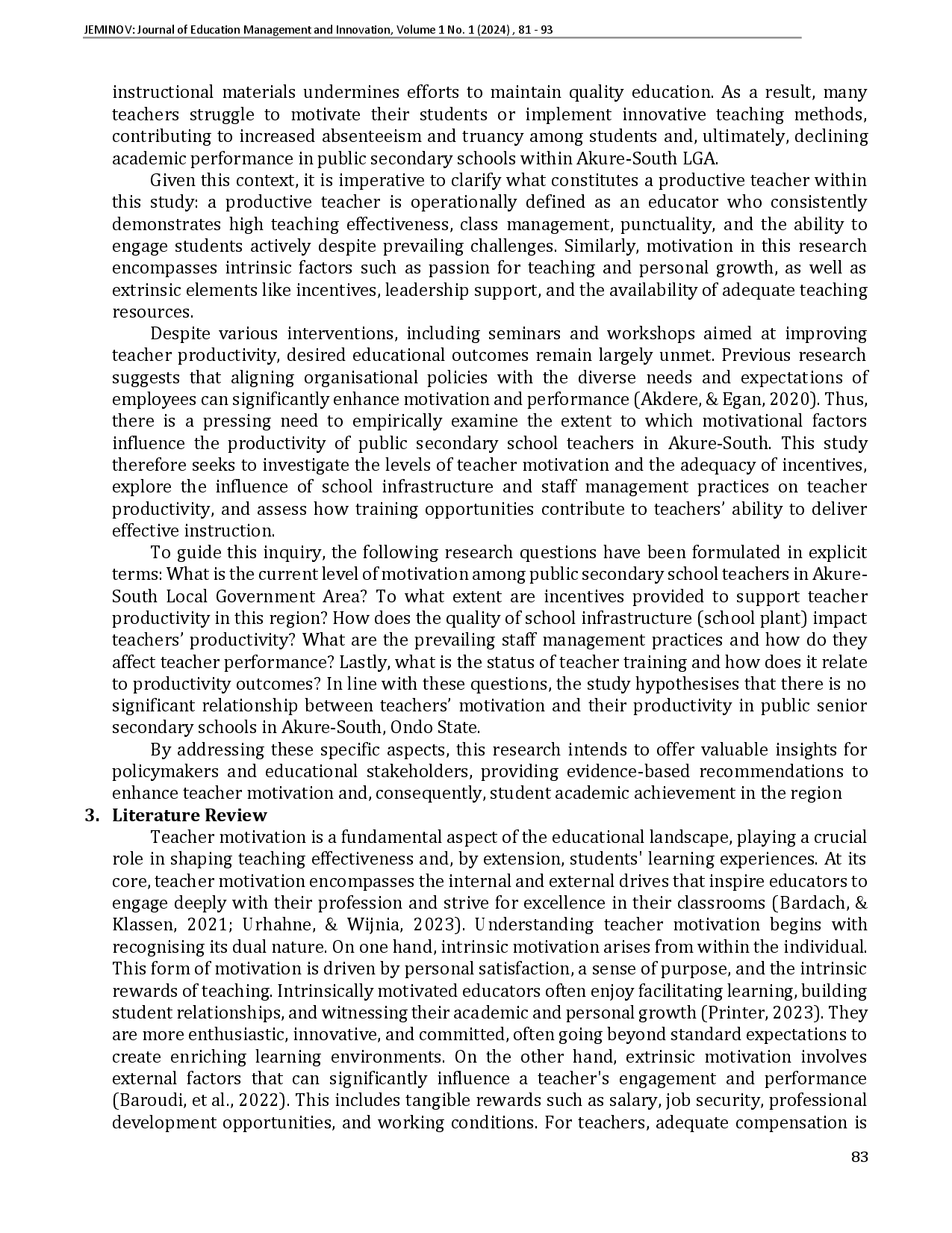 juris The Role Of Teachers Motivation In Enhancing Teachers Productivity In Akure South Lga Ondo State