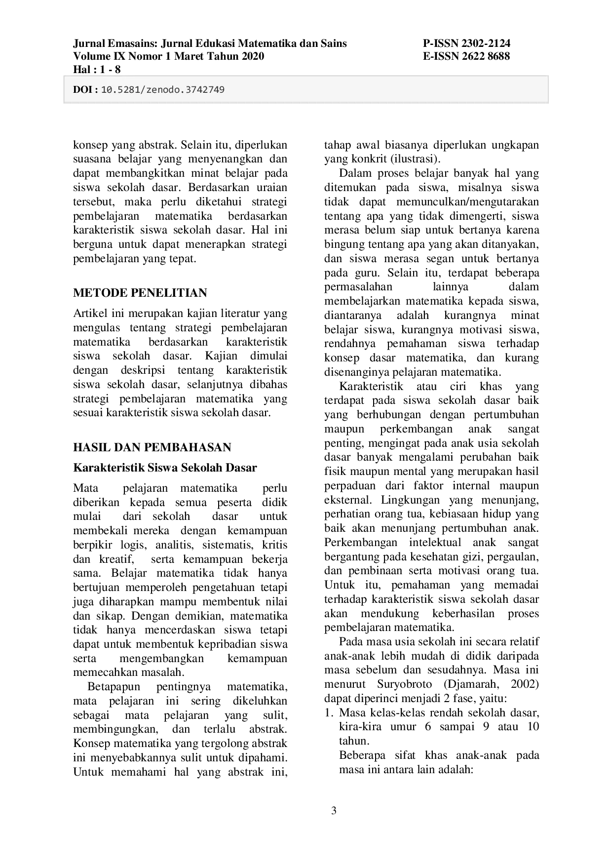 JURIS Mathematics Learning Strategies Based on Characteristics of Elementary School Students