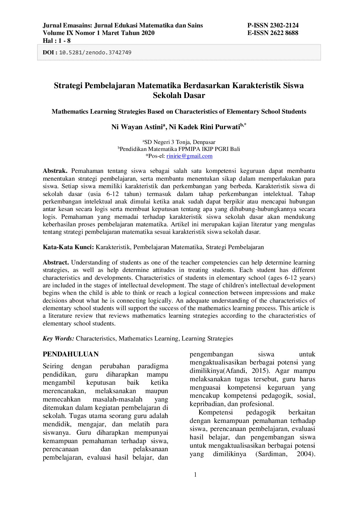 JURIS Mathematics Learning Strategies Based on Characteristics of Elementary School Students