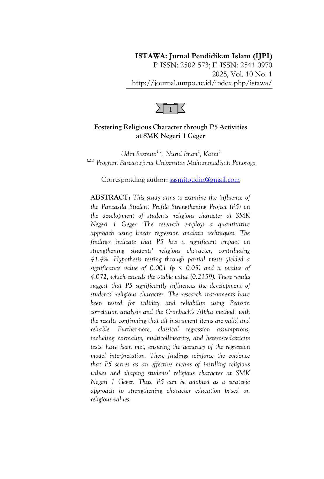 JURIS Fostering Religious Character through P5 Activities at SMK Negeri 1 Geger