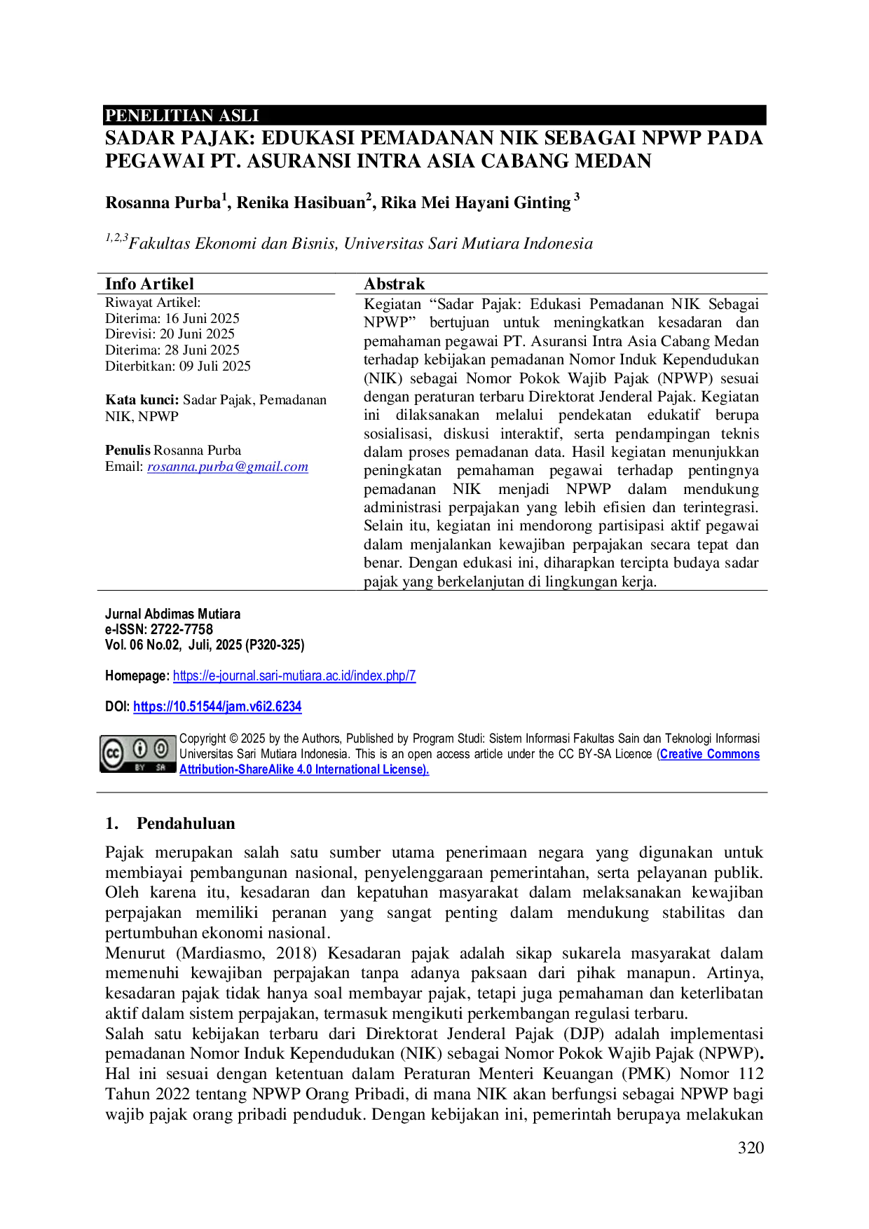 JURIS Sadar Pajak Edukasi Pemadanan NIK Sebagai NPWP Pada Pegawai PT Asuransi Intra Asia Cabang Medan