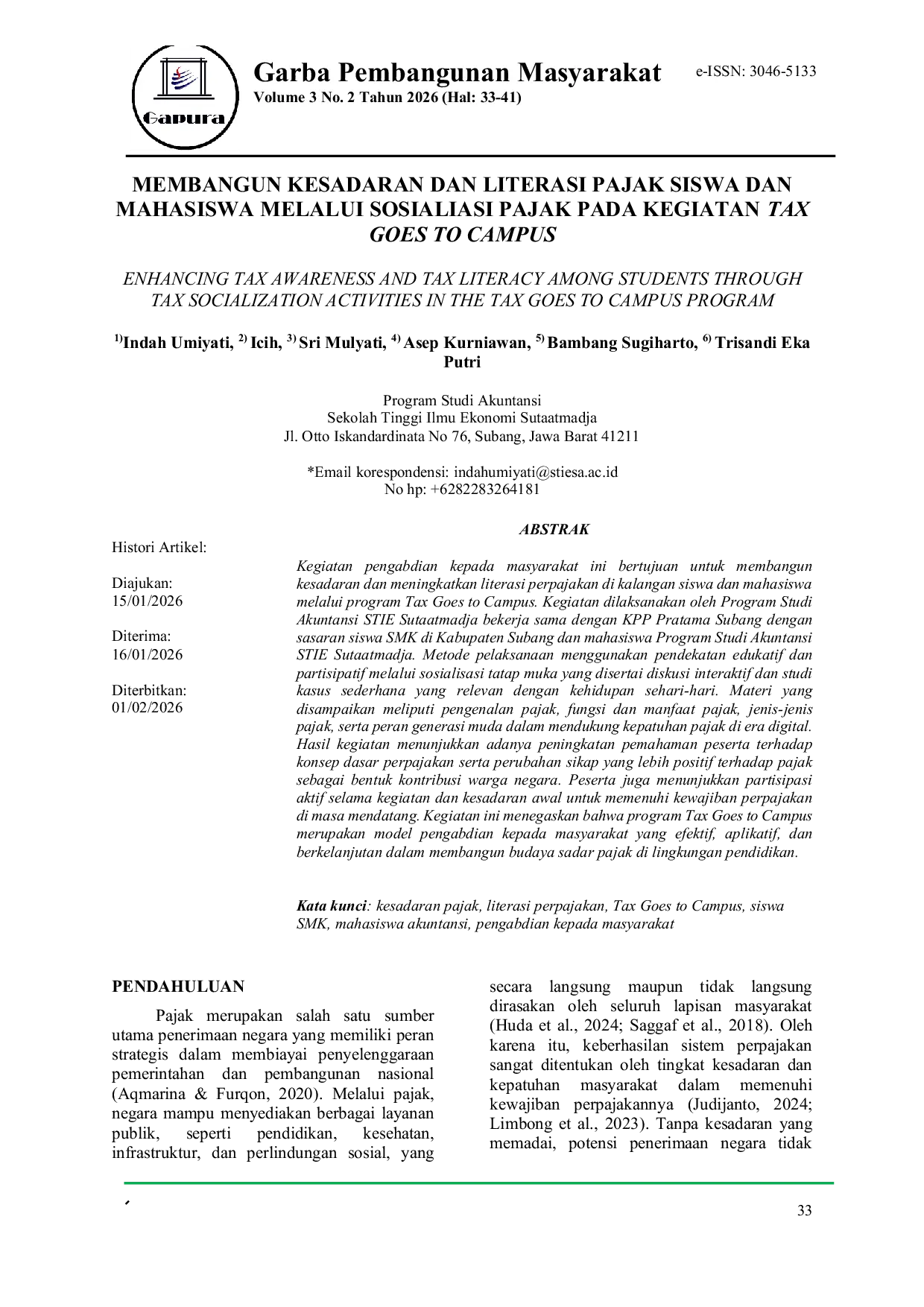 JURIS Membangun Kesadaran Dan Literasi Pajak Siswa Dan Mahasiswa Melalui Sosialisasi Pajak Pada Kegiatan Tax Goes To Campus