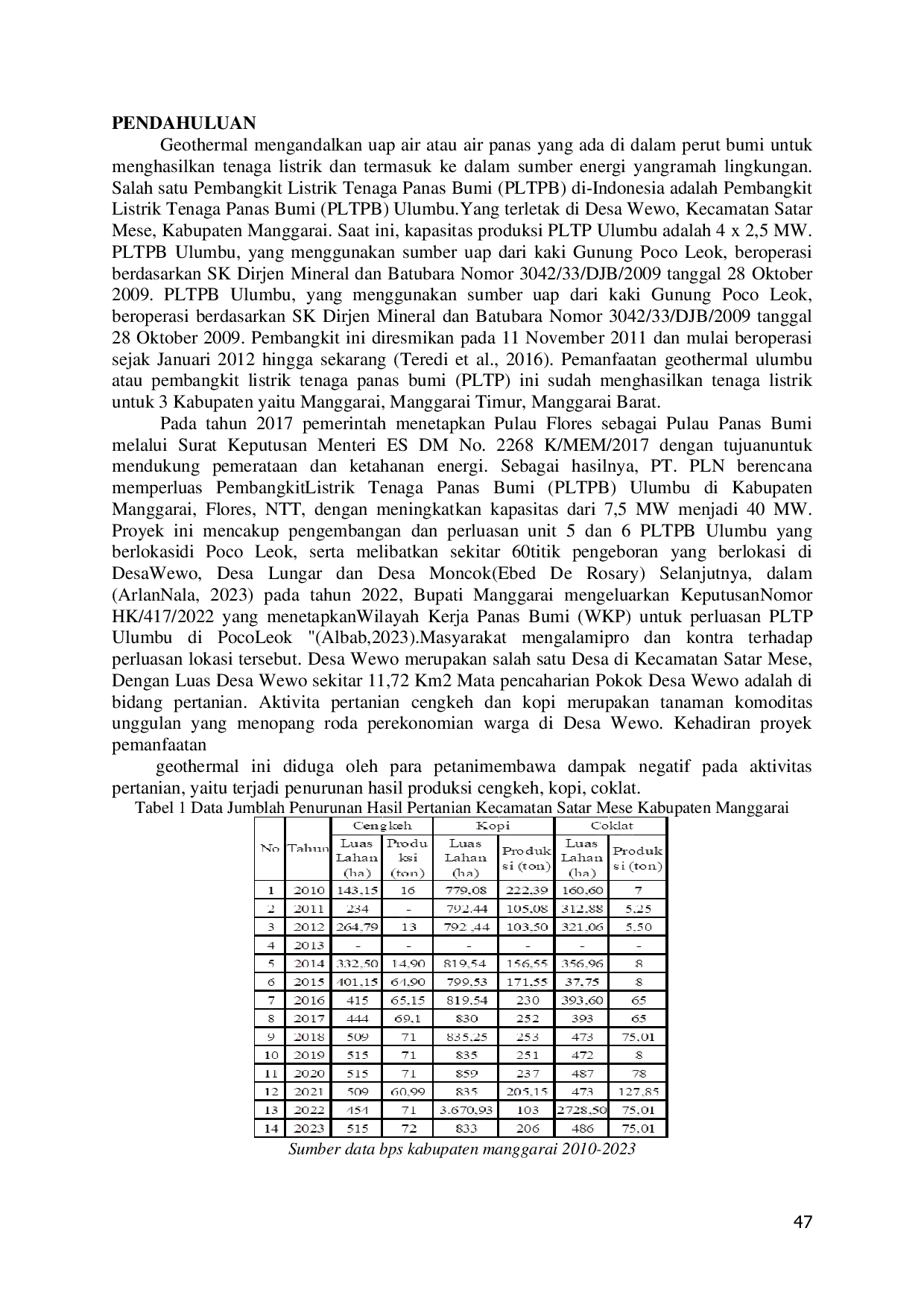JURIS Persepsi Masyarakat Sekitar Lokasi Penambangan Geothermal Ulumbu Terhadap Aktivitas Pertanian Dan Permukiman Desa Wewo Kecamatan Satar Mese Kabupaten Manggarai