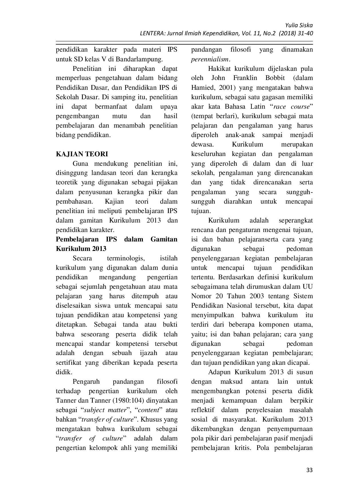 JURIS Implementasi Nilai Pendidikan Karakter Dalam Pembelajaran IPS SD Kelas V Di Bandar Lampung