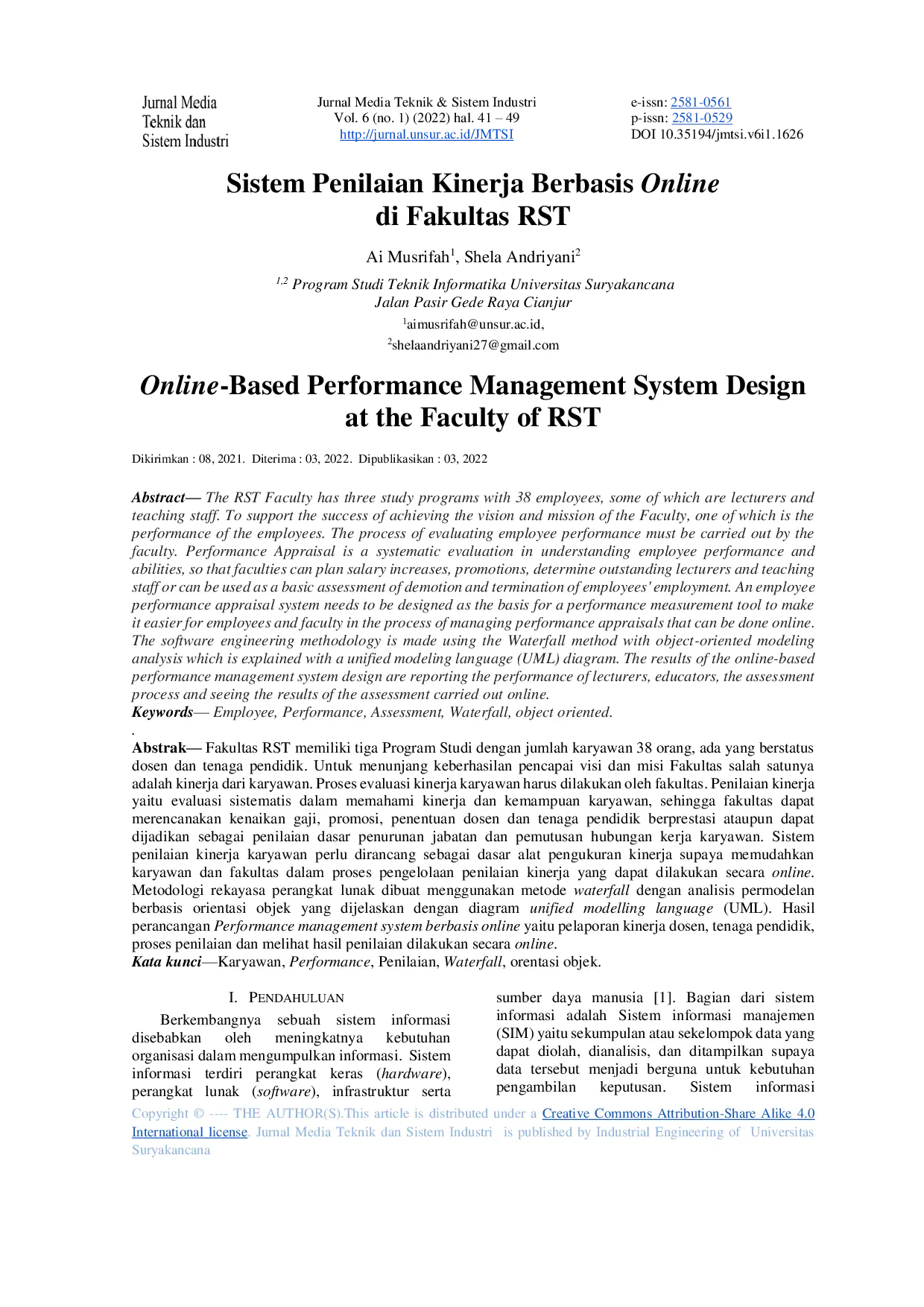 JURIS Sistem Penilaian Kinerja Berbasis Online di Fakultas RST