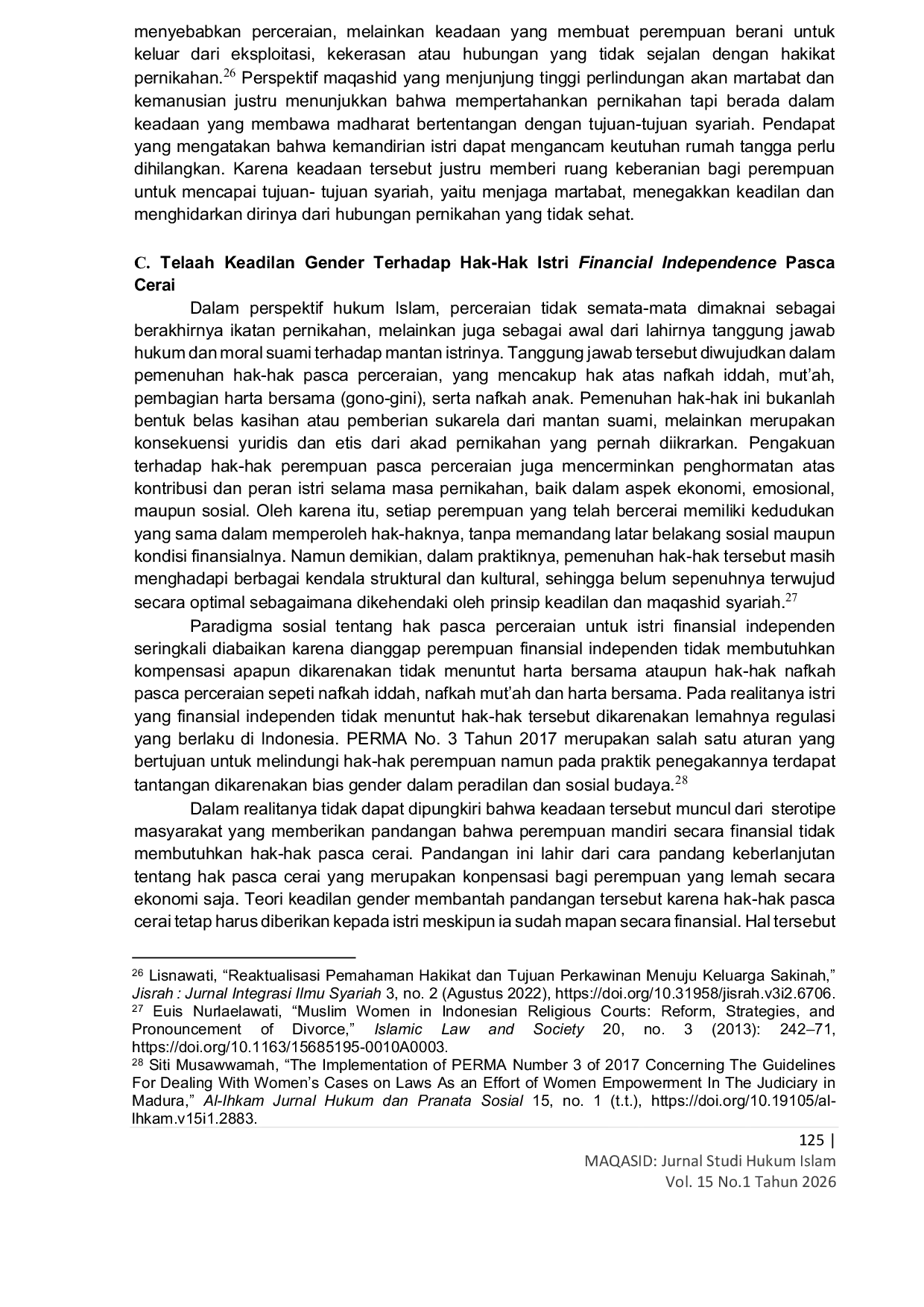 JURIS Tren Perceraian Karena Financial Independence Istri Analisis Maqasid Syariah dan Teori Keadilan Gender
