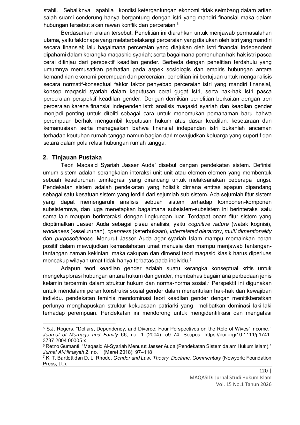 JURIS Tren Perceraian Karena Financial Independence Istri Analisis Maqasid Syariah dan Teori Keadilan Gender