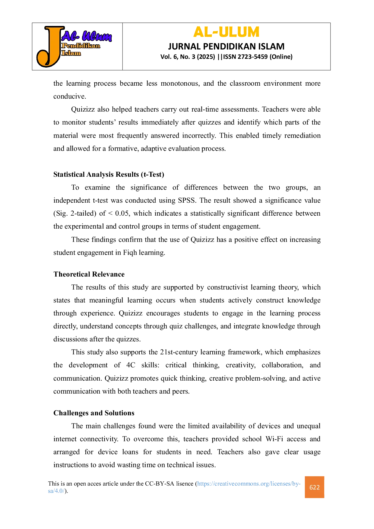 JURIS The Influence Of Using The Quizizz Application On Student Engagement In Fiqh Subjects At SMA Muhammadiyah 3 Surakarta