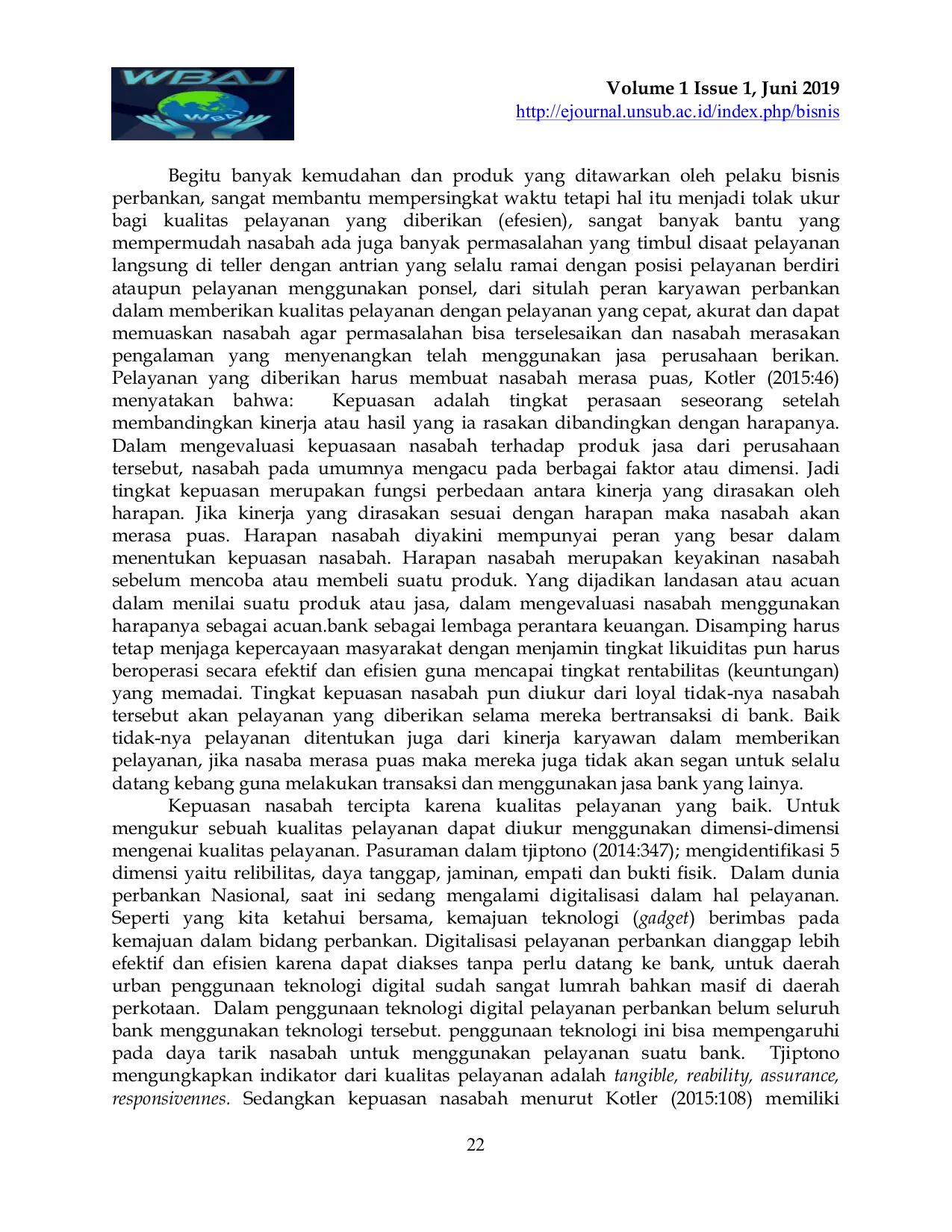 JURIS Pengaruh Kualitas Pelayanan Terhadap Kepuasan Nasabah Pt Bank Mandiri Republik Indonesia Unit Tanjung Siang