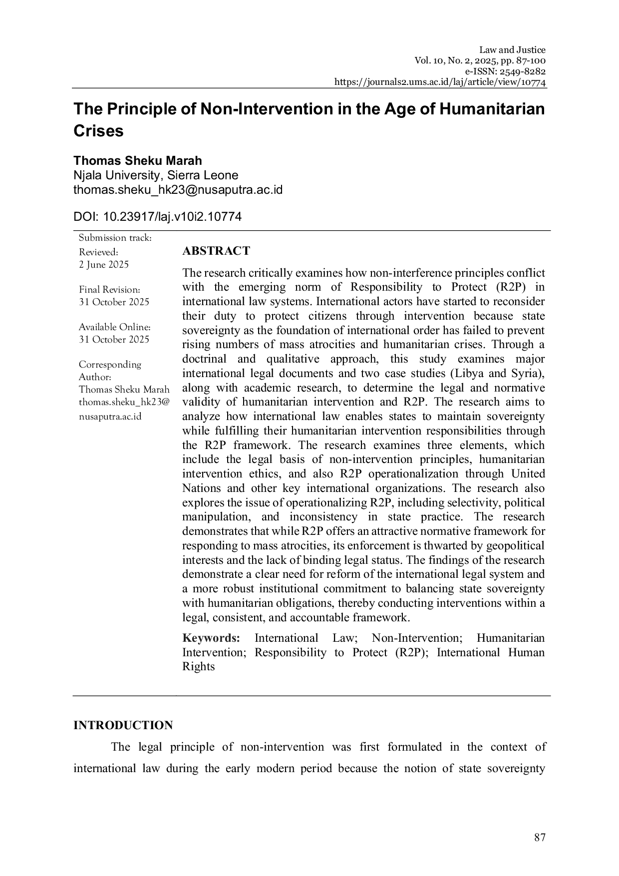 JURIS The Principle of Non Intervention in the Age of Humanitarian Crises