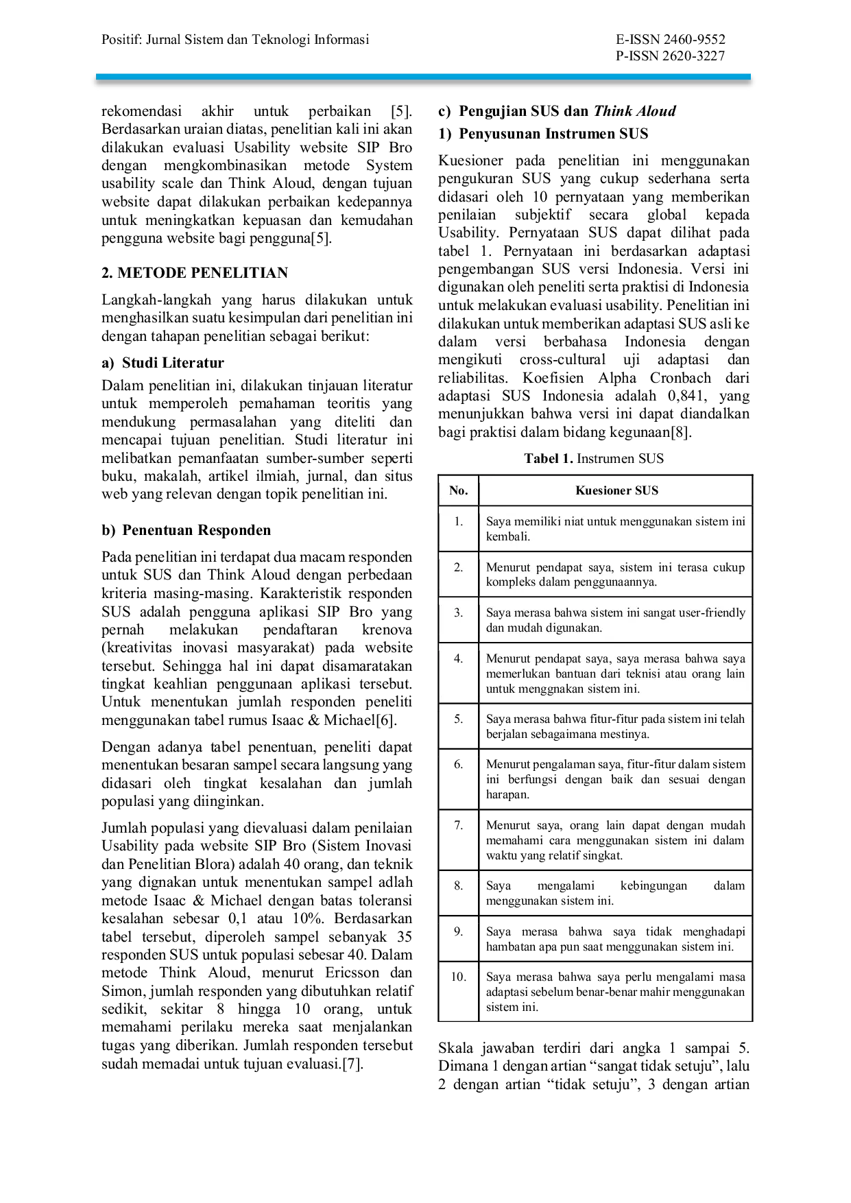 JURIS Evaluasi Usability Dan Rekomendasi Perbaikan Website Sip Bro Menggunakan Metode Sus Dan Think Aloud