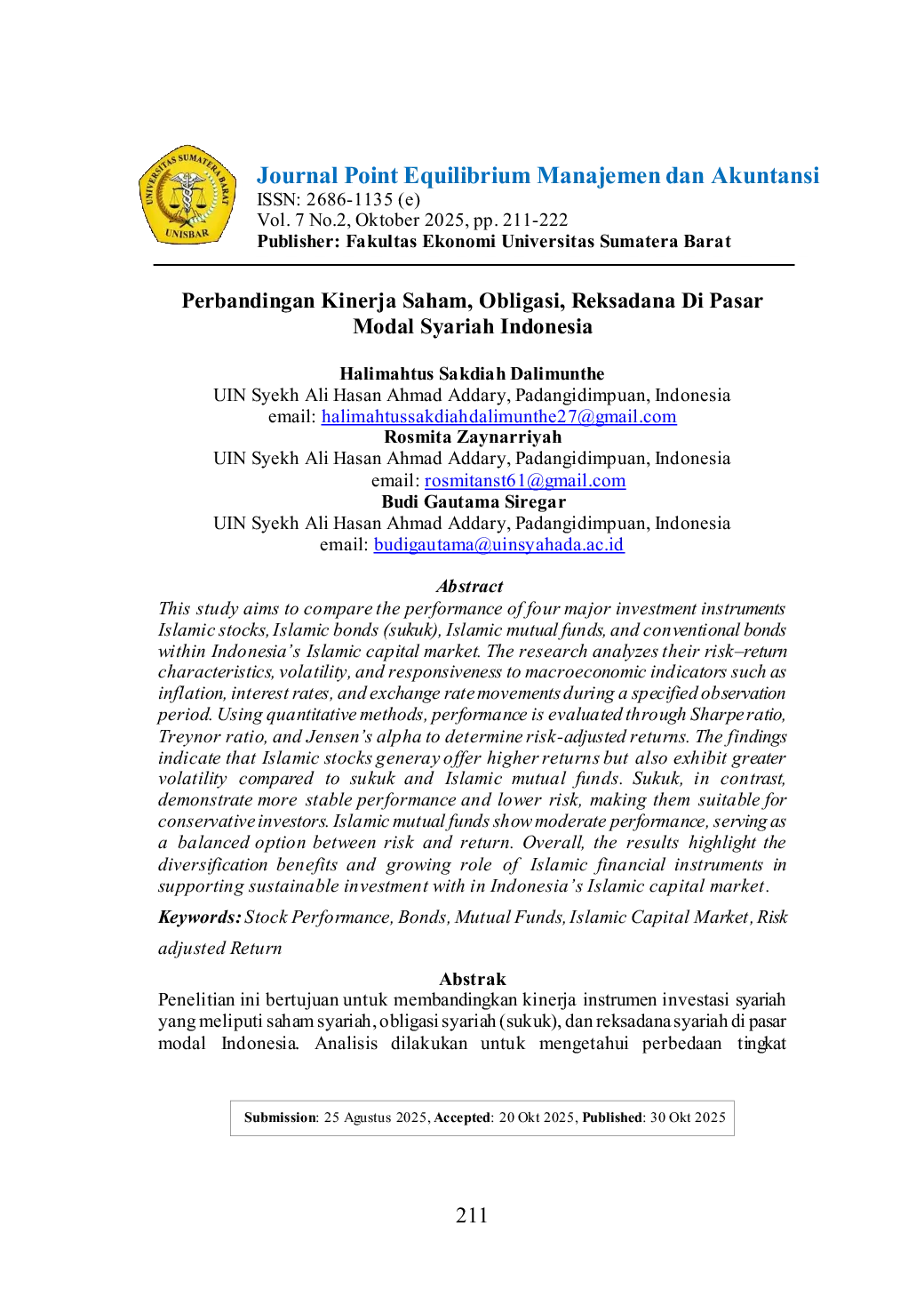 JURIS Perbandingan Kinerja Saham Obligasi Reksadana Di Pasar Modal Syariah Indonesia