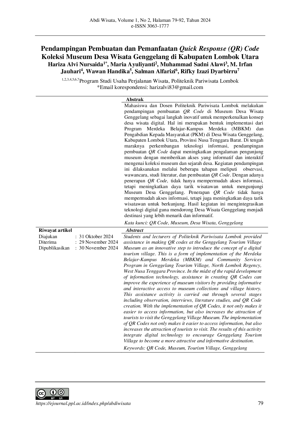 juris Pendampingan Pembuatan dan Pemanfaatan Quick Response QR Code Koleksi Museum Desa Wisata Genggelang di Kabupaten Lombok Utara